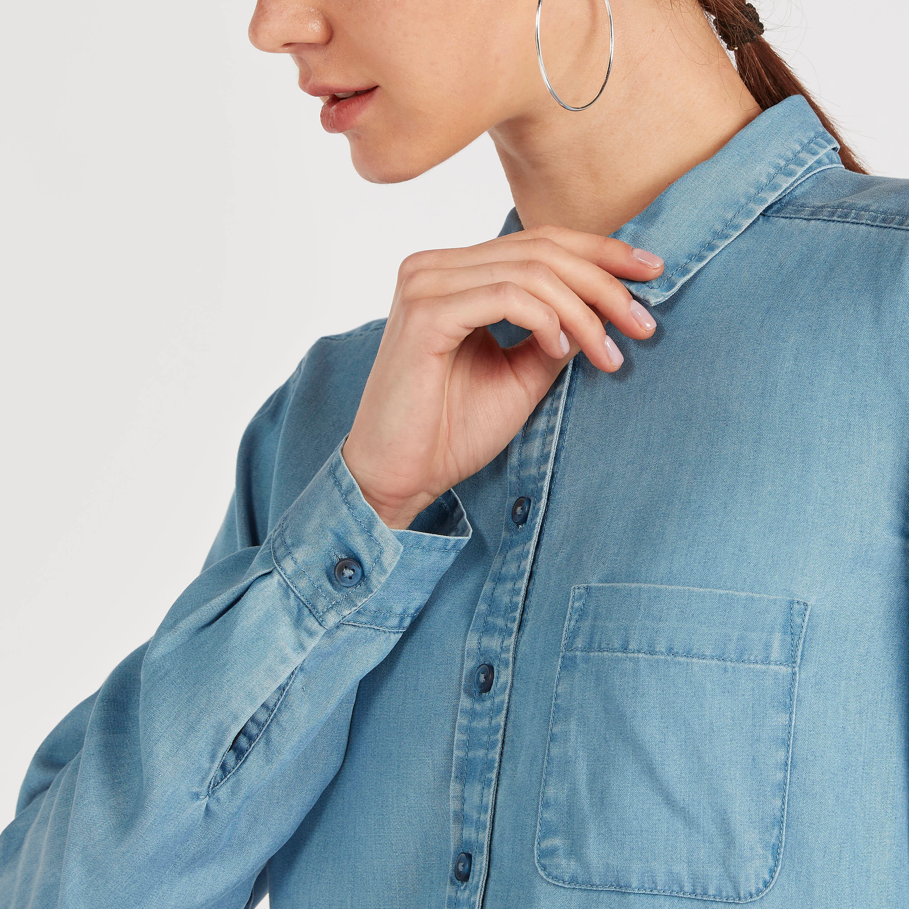 Solid Shirt with Long Sleeves and Patch Pocket-women-clothing-shirtsandblouses-shirts-image-3