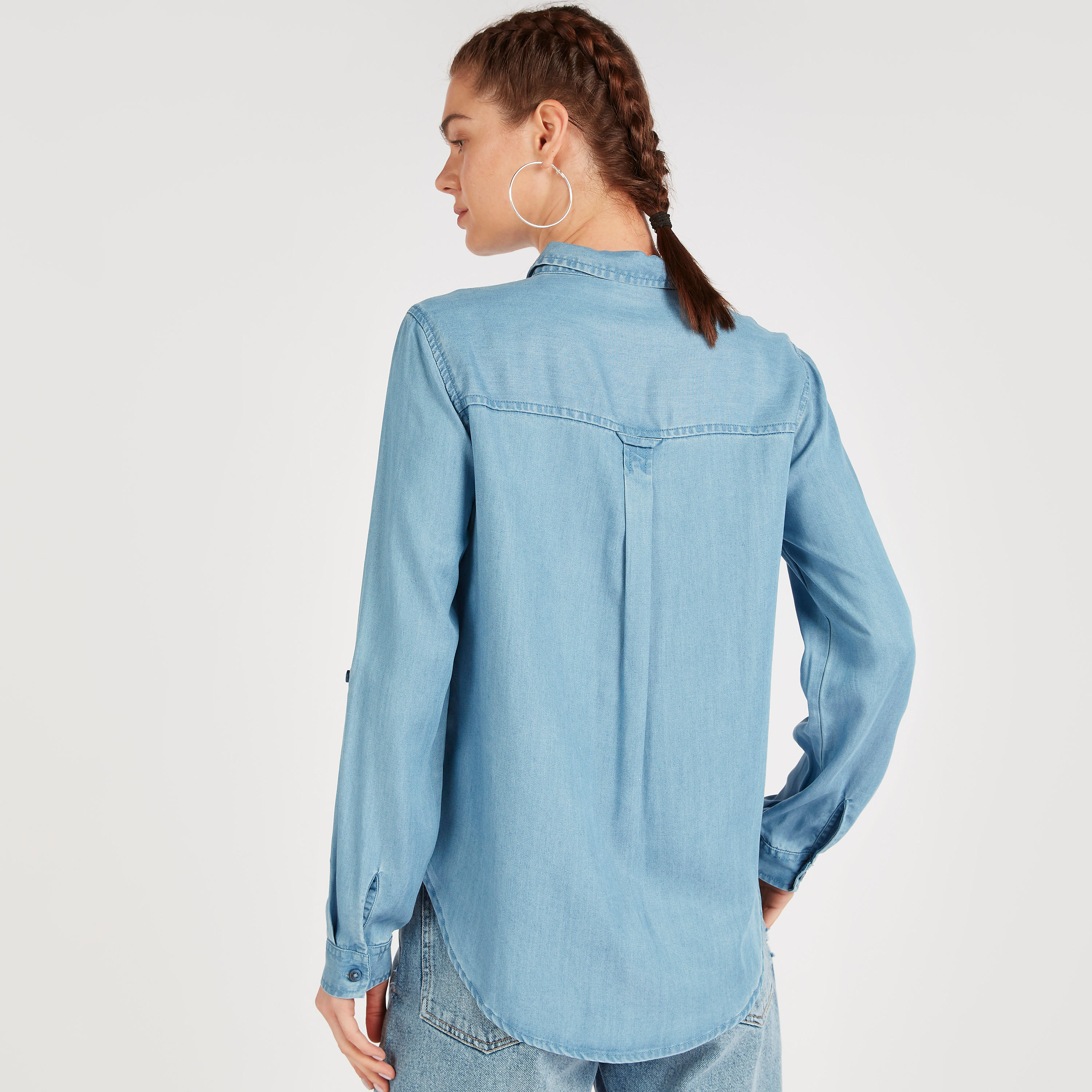 Solid Shirt with Long Sleeves and Patch Pocket-women-clothing-shirtsandblouses-shirts-image-4
