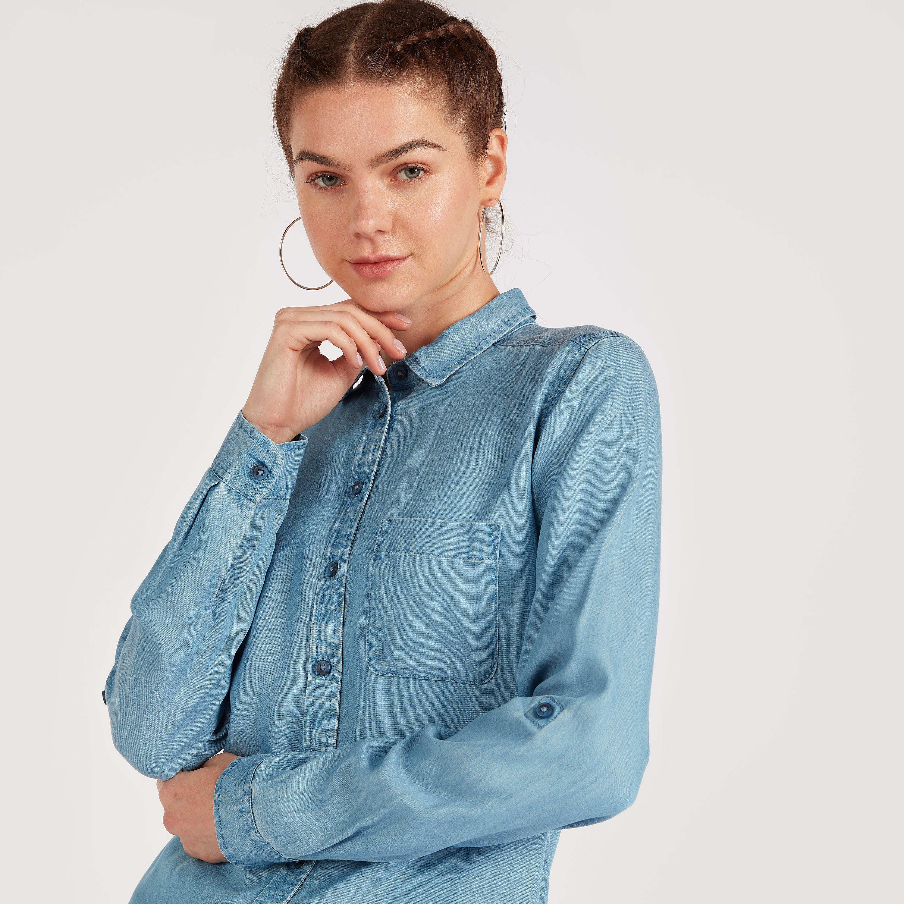 Solid Shirt with Long Sleeves and Patch Pocket-women-clothing-shirtsandblouses-shirts-image-5
