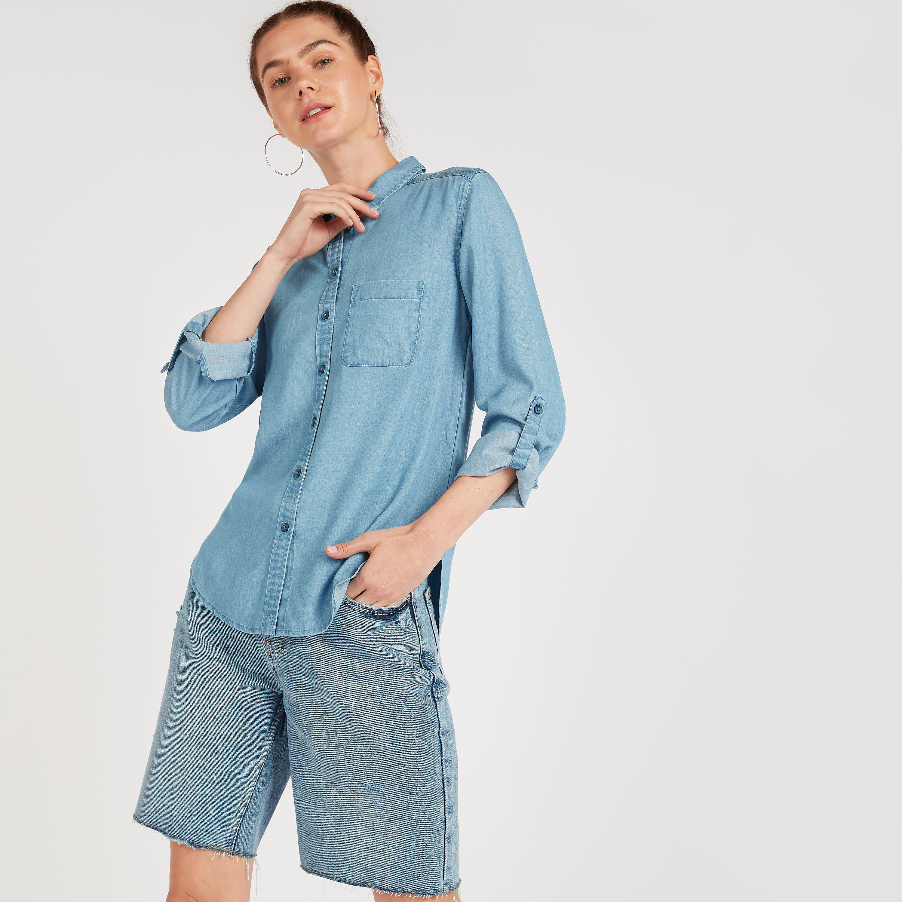 Solid Shirt with Long Sleeves and Patch Pocket-women-clothing-shirtsandblouses-shirts-image-6