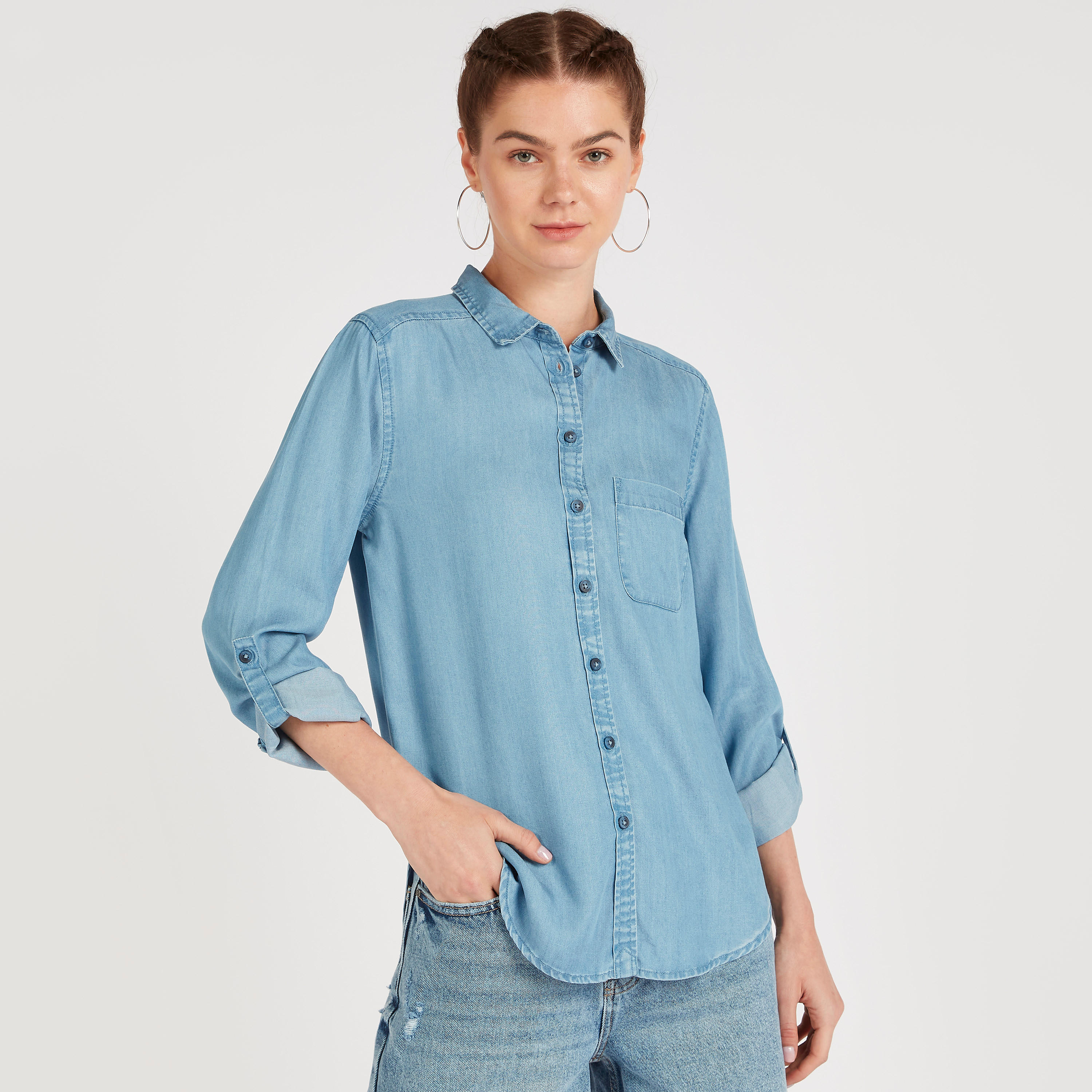 Solid Shirt with Long Sleeves and Patch Pocket-women-clothing-shirtsandblouses-shirts-image-7