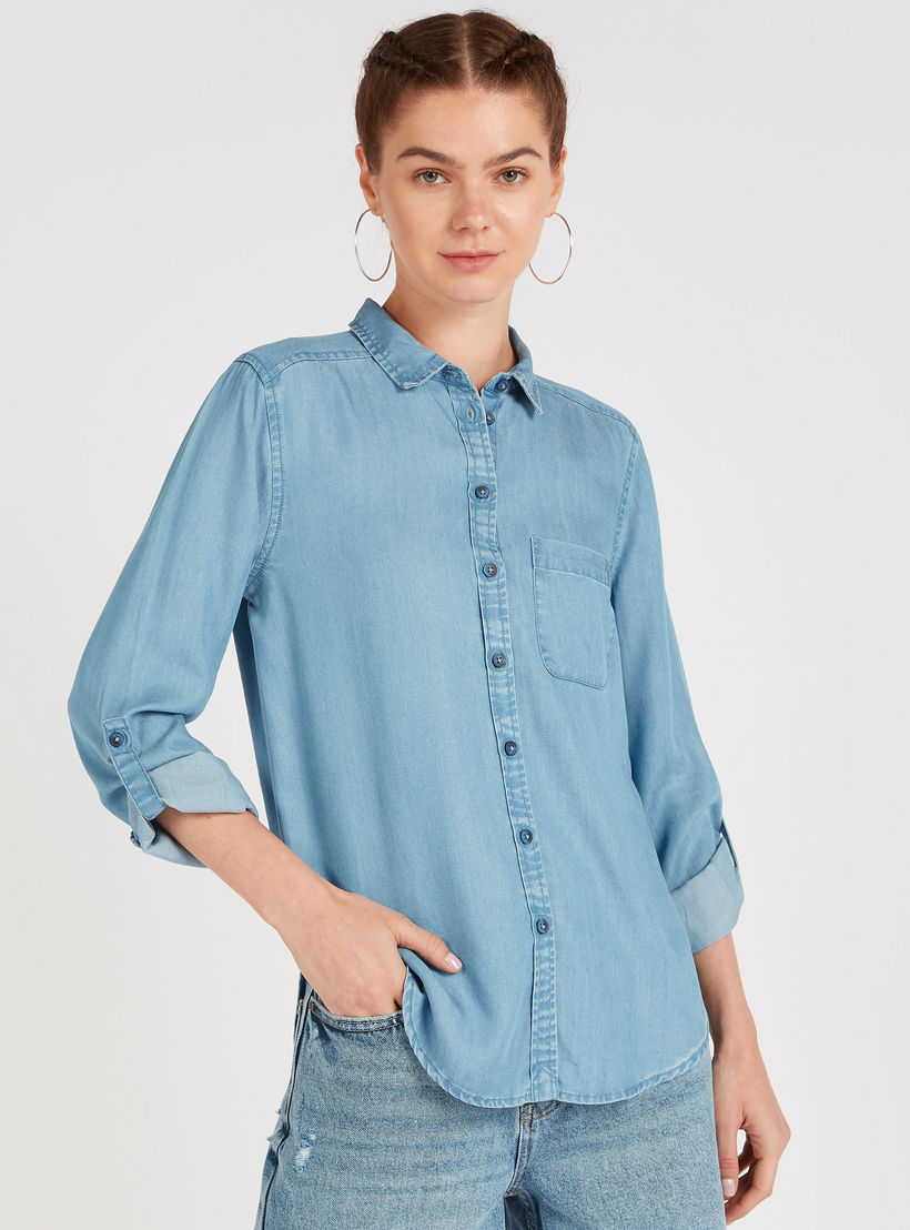 Solid Shirt with Long Sleeves and Patch Pocket-women-clothing-shirtsandblouses-shirts-image-7