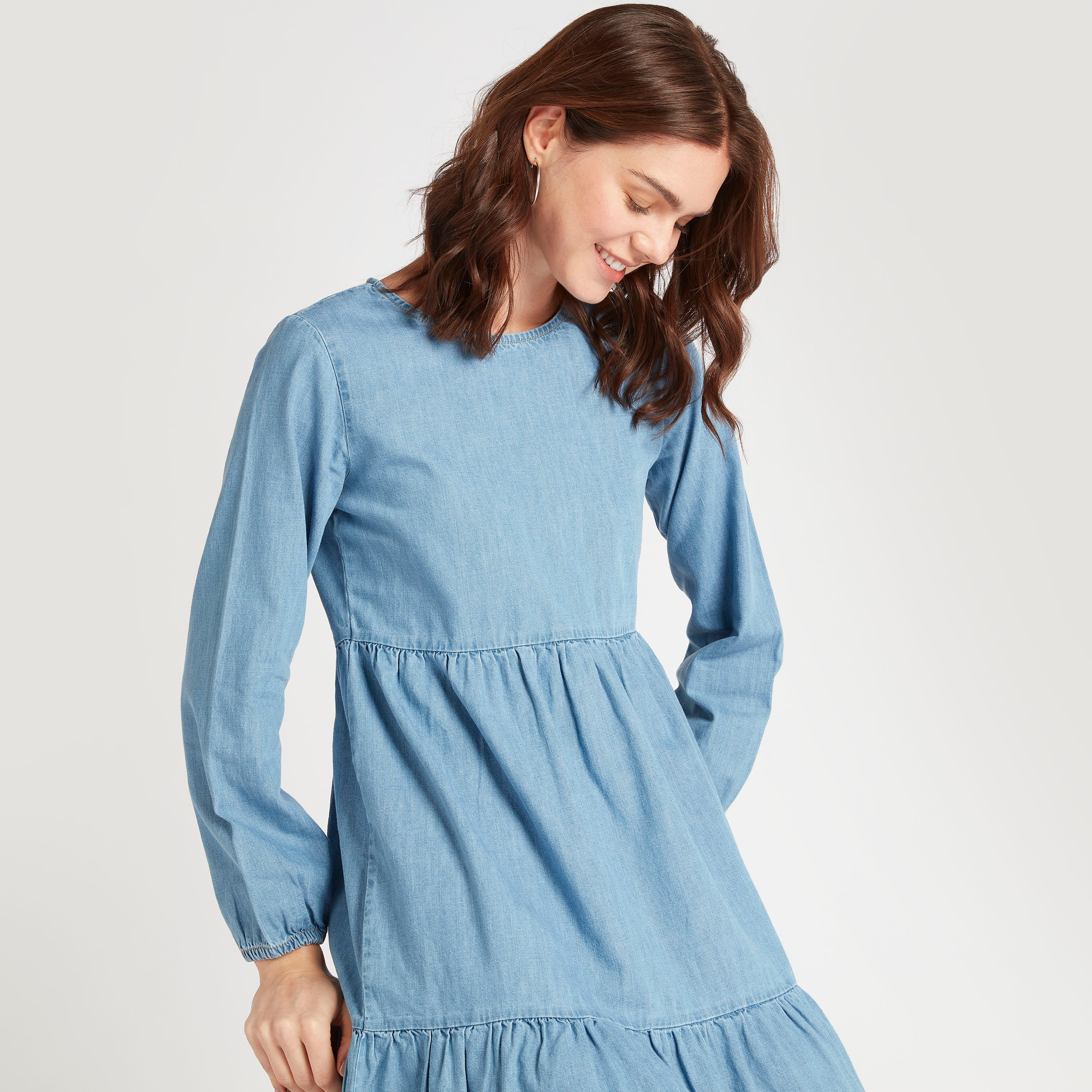 Solid Midi A-line Dress with Long Sleeves-women-clothing-dresses-image-5