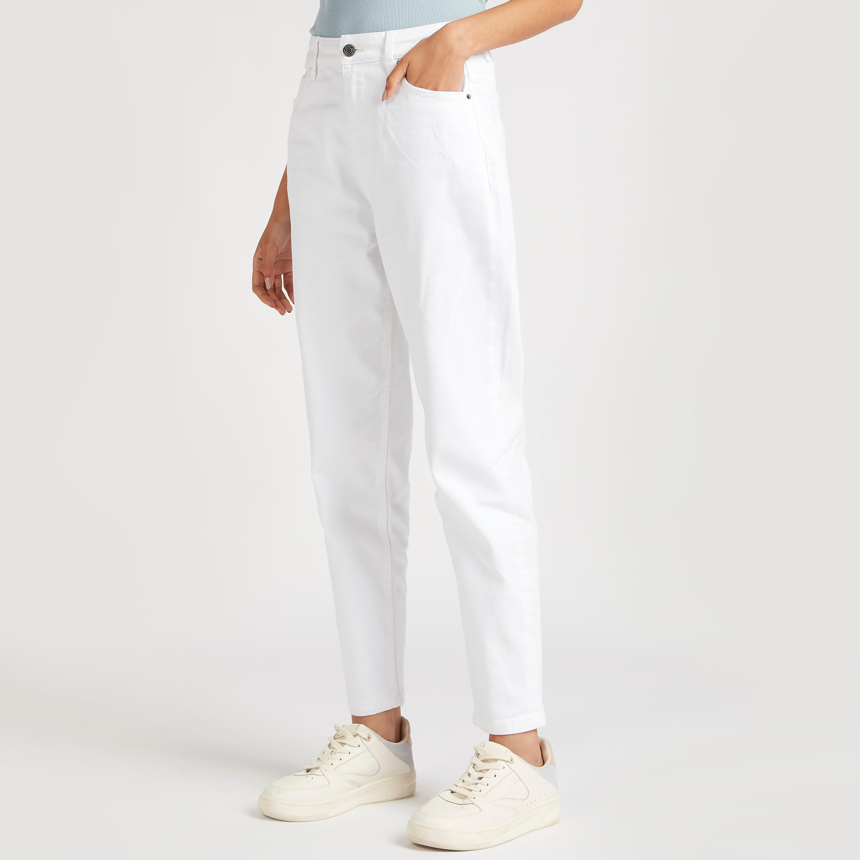 Solid Mom Fit Jeans with Button Closure-women-clothing-bottoms-jeans-image-1