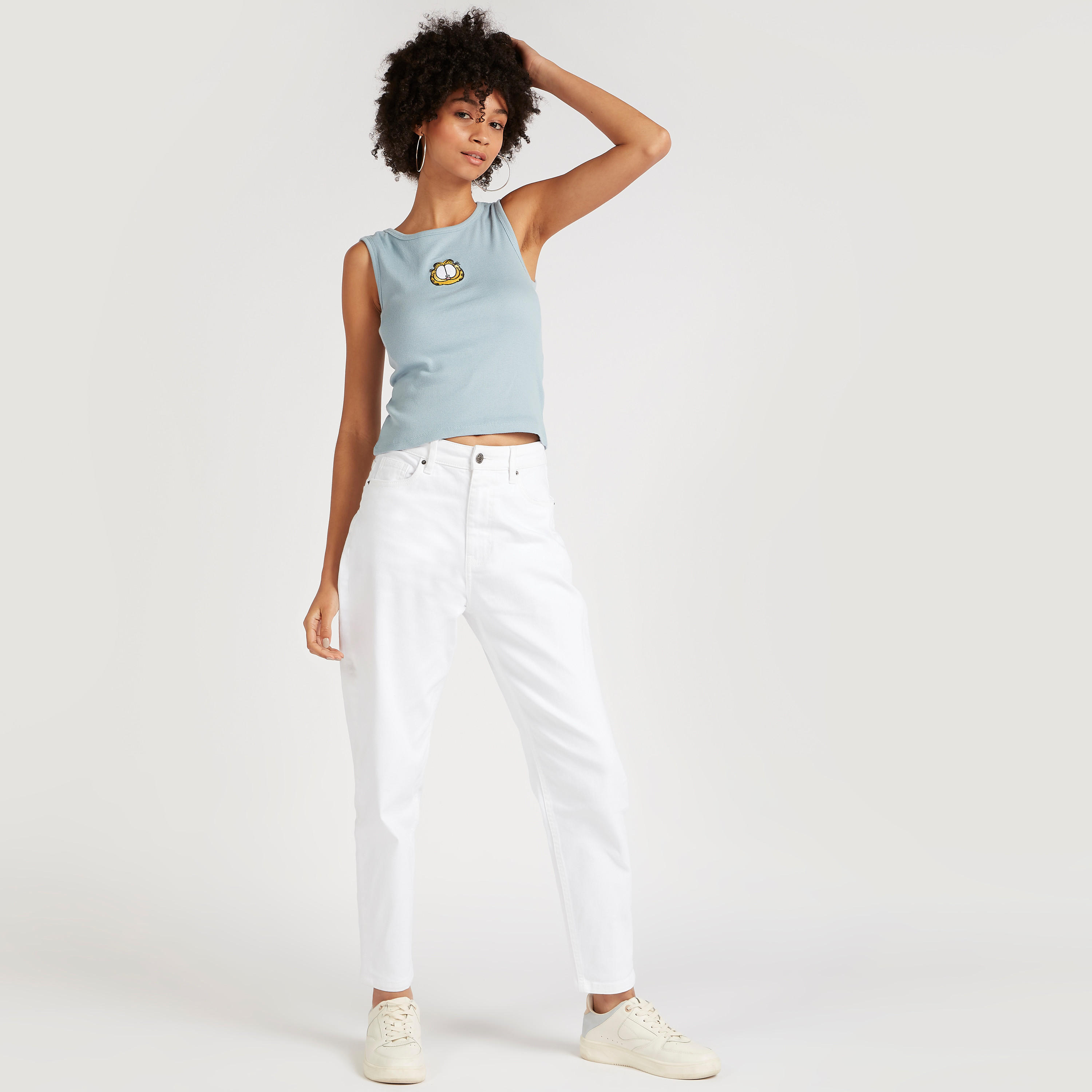Solid Mom Fit Jeans with Button Closure-women-clothing-bottoms-jeans-image-2