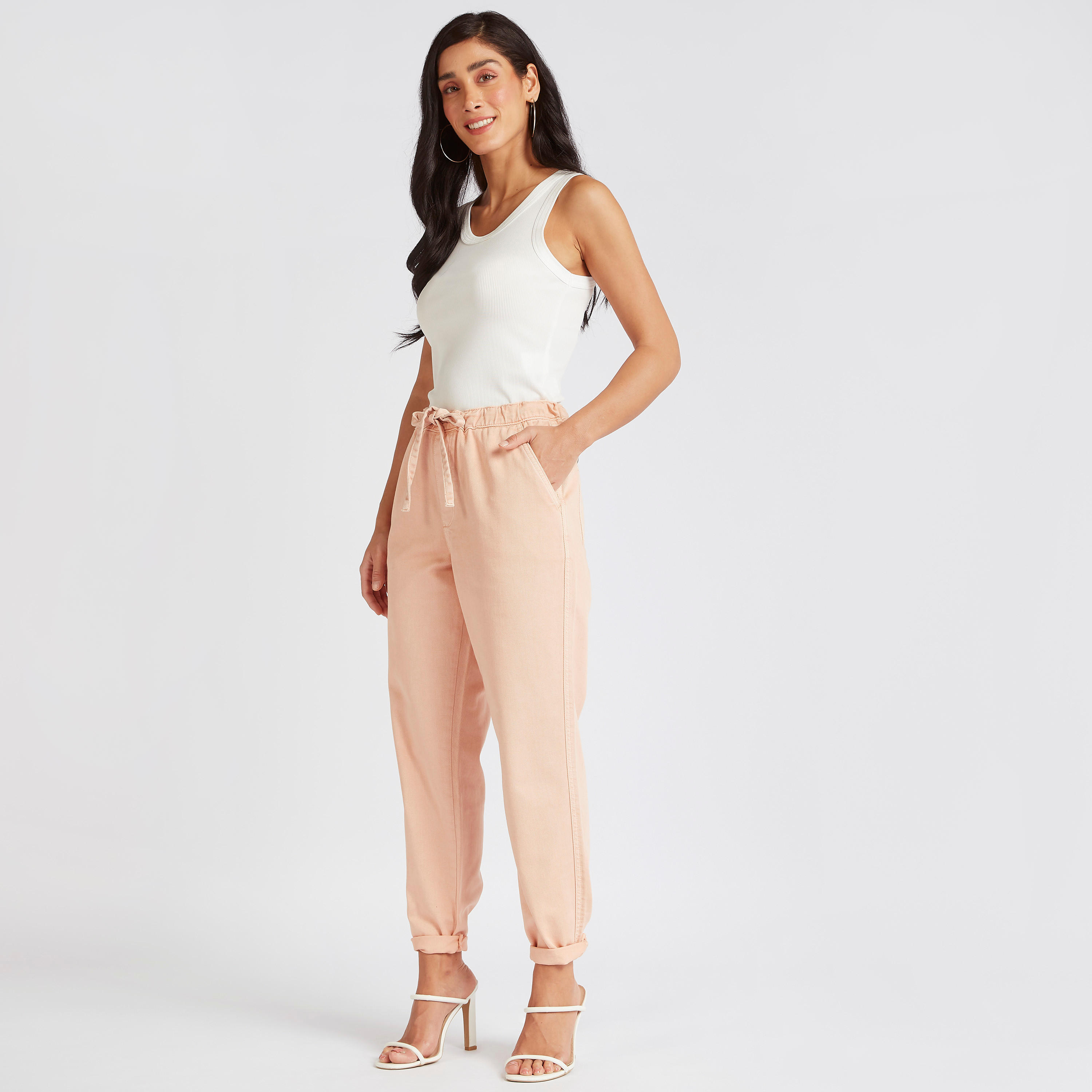 Solid Denim Pants with Drawstring Closure and Pockets-women-clothing-bottoms-trousers-image-2