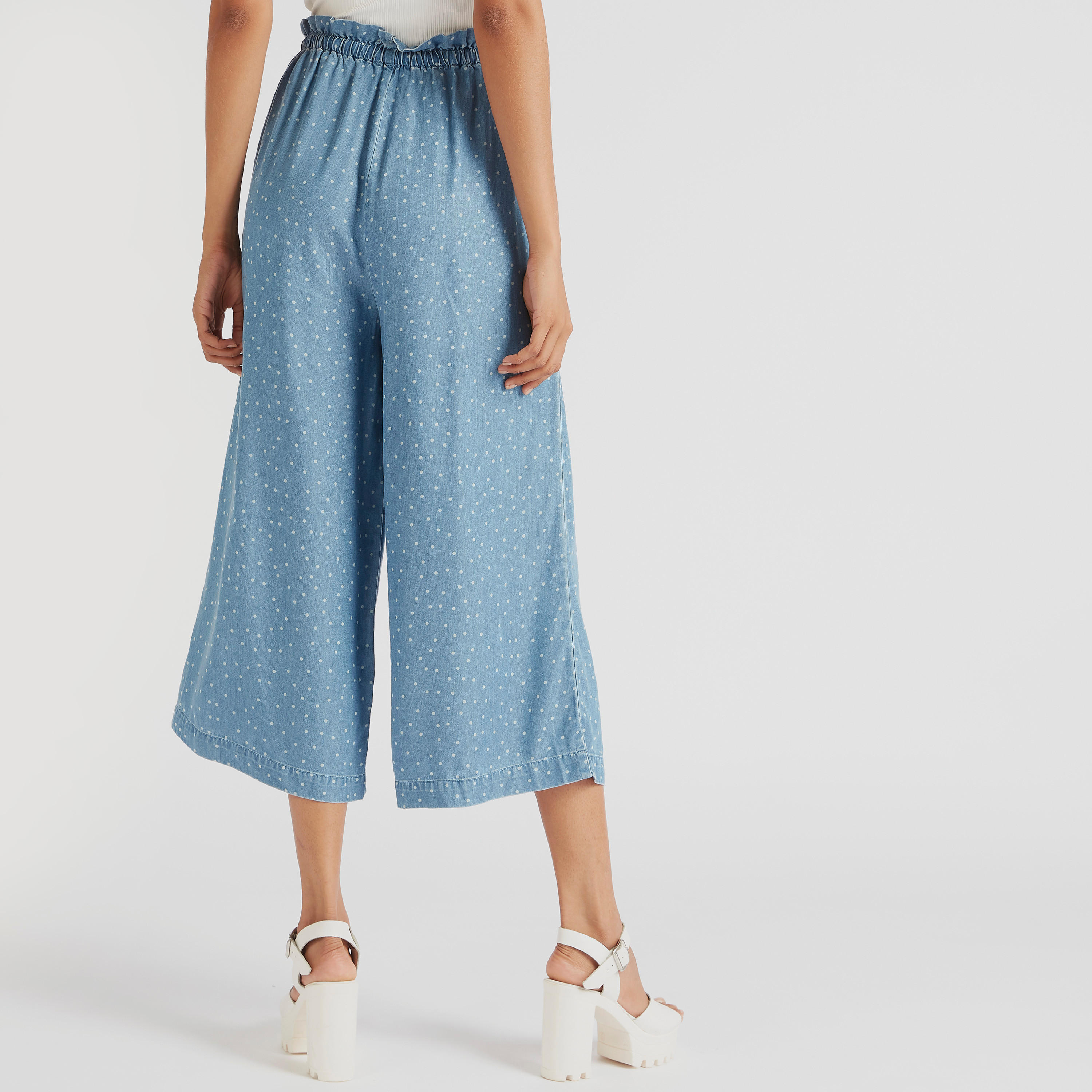 Polka Dot Palazzo Pants with Drawstring Closure and Pockets-women-clothing-bottoms-trousers-image-4