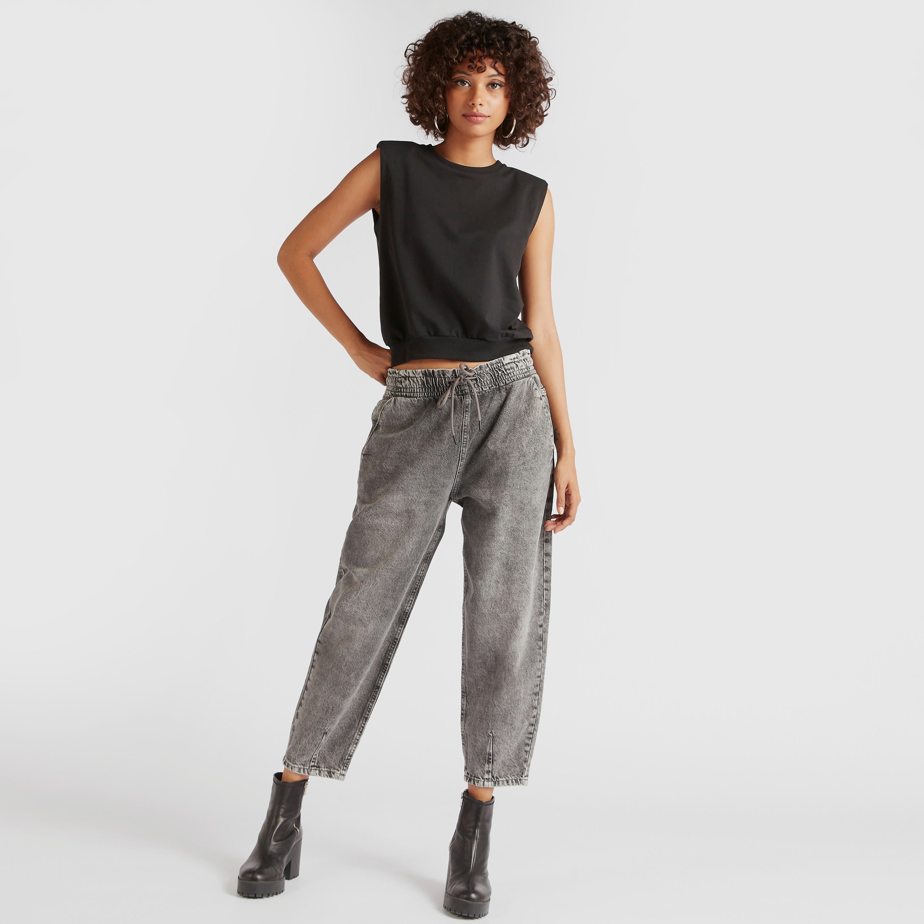 Solid Denim Cropped Jeans with Drawstring and Pockets-women-clothing-bottoms-jeans-image-5
