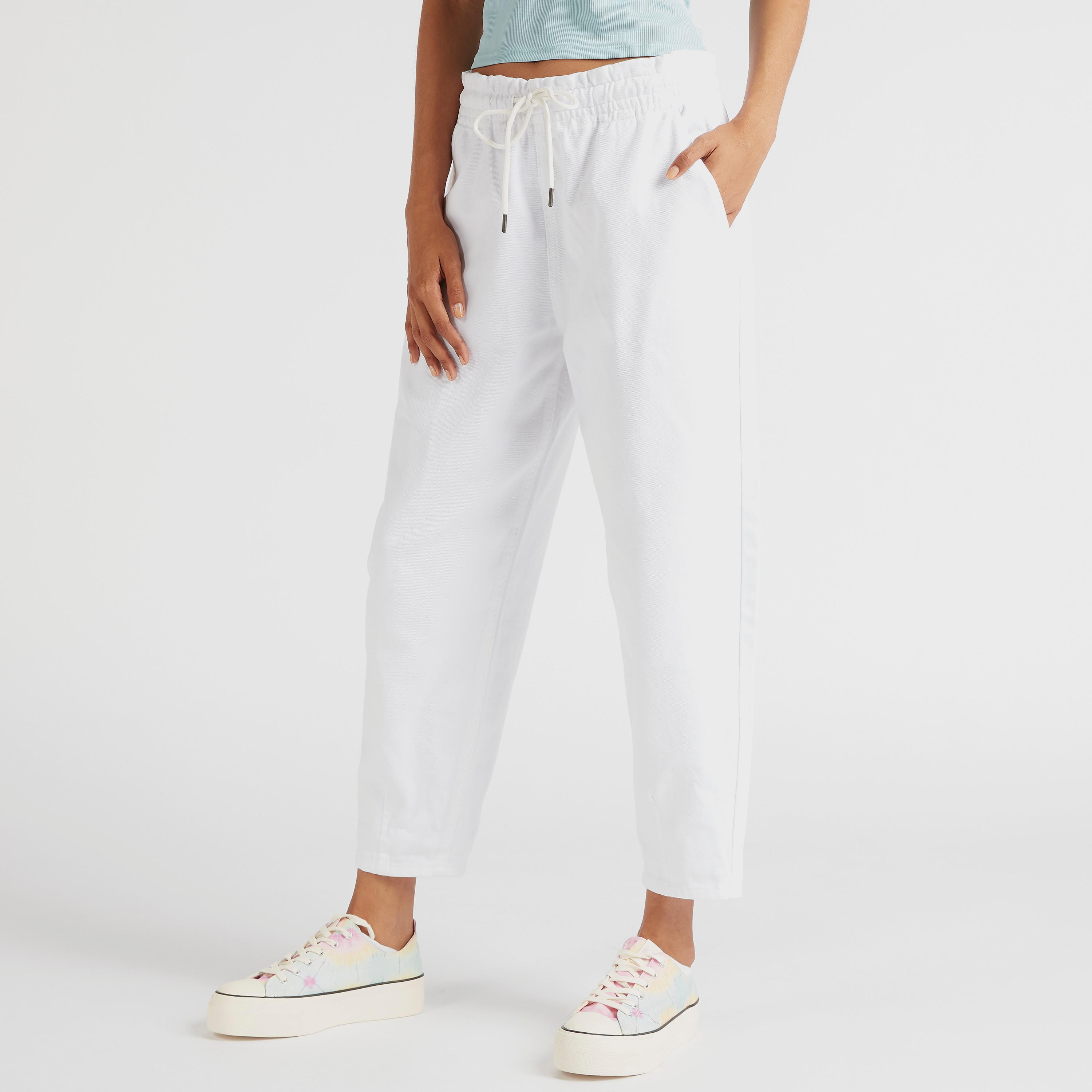 Solid Mid-Rise Slouchy Jeans with Elasticated Drawstring-women-clothing-bottoms-jeans-image-1