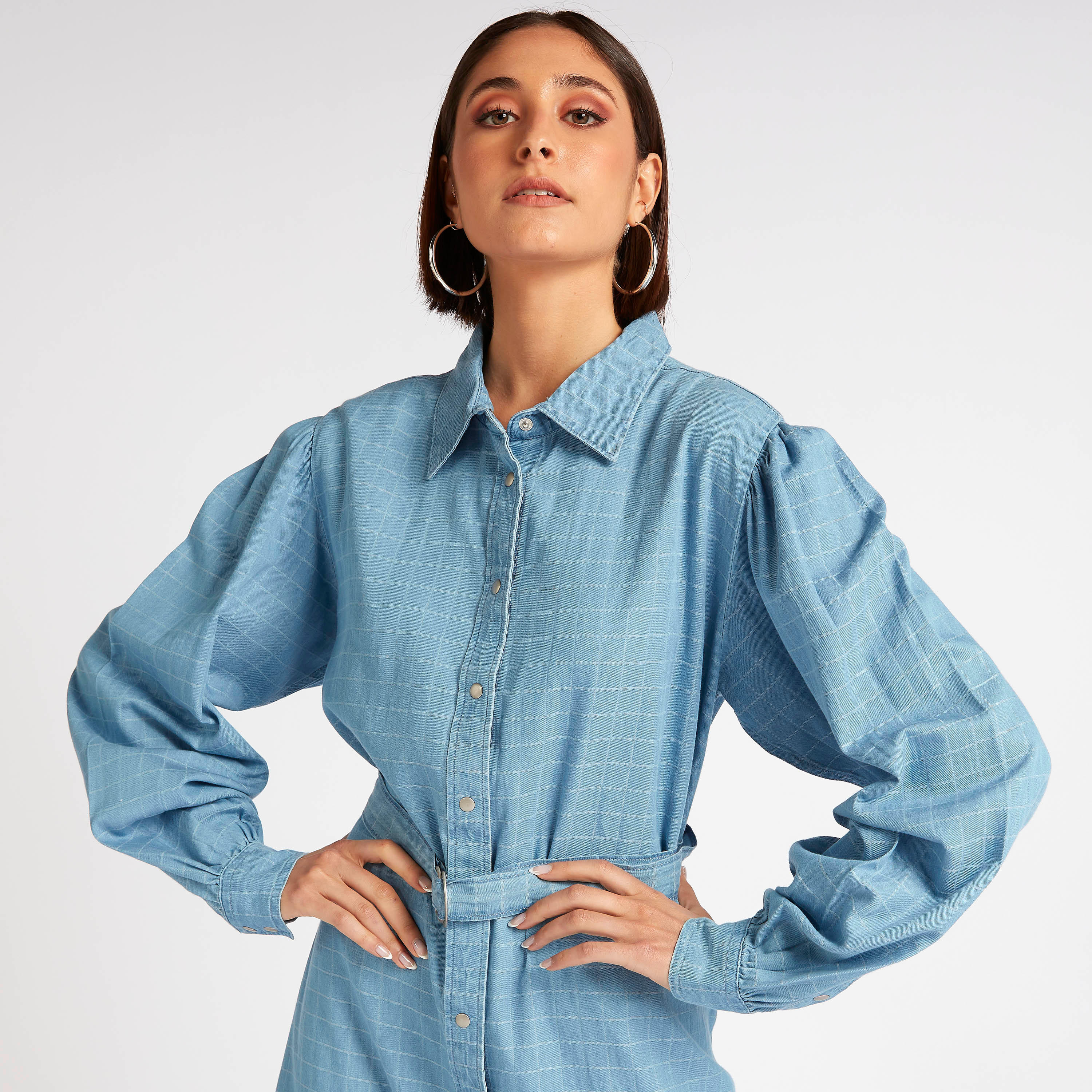فستان قميص ميدي مربعات بأكمام طويلة-women-clothing-dresses-image-5