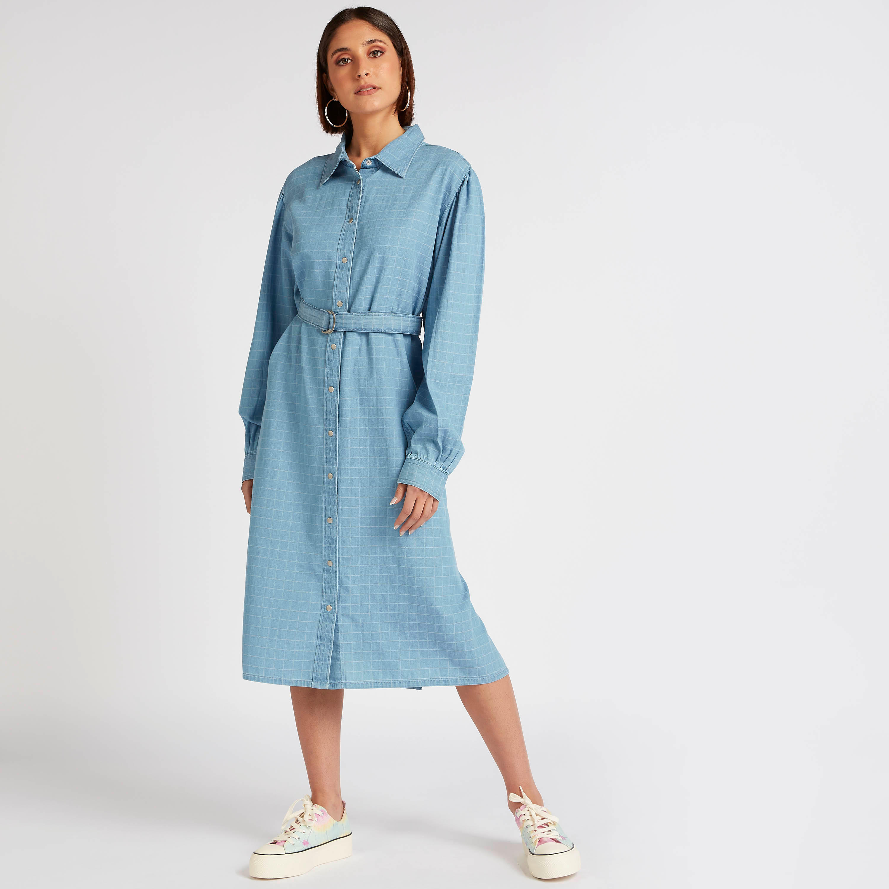 فستان قميص ميدي مربعات بأكمام طويلة-women-clothing-dresses-image-6