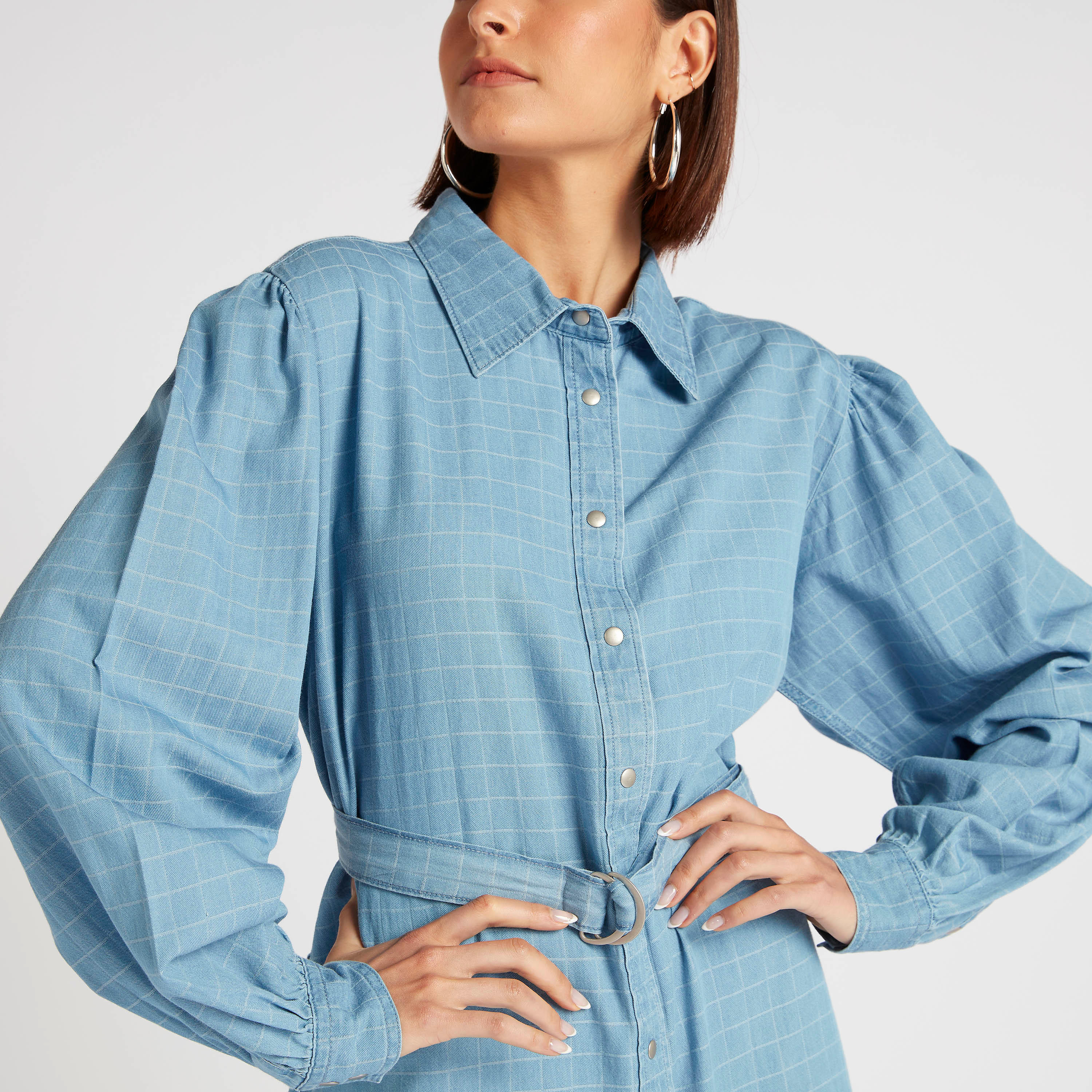 فستان قميص ميدي مربعات بأكمام طويلة-women-clothing-dresses-image-7