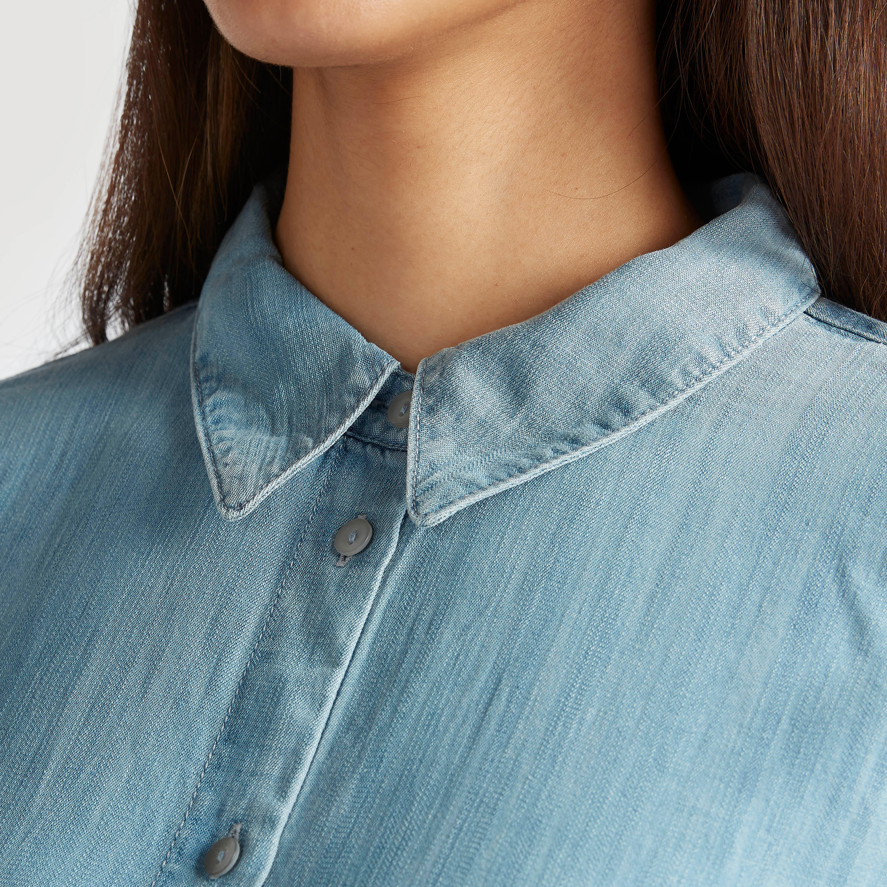 Solid Denim Collared Tunic with Long Sleeves and Pocket-women-clothing-shirtsandblouses-blouses-image-7