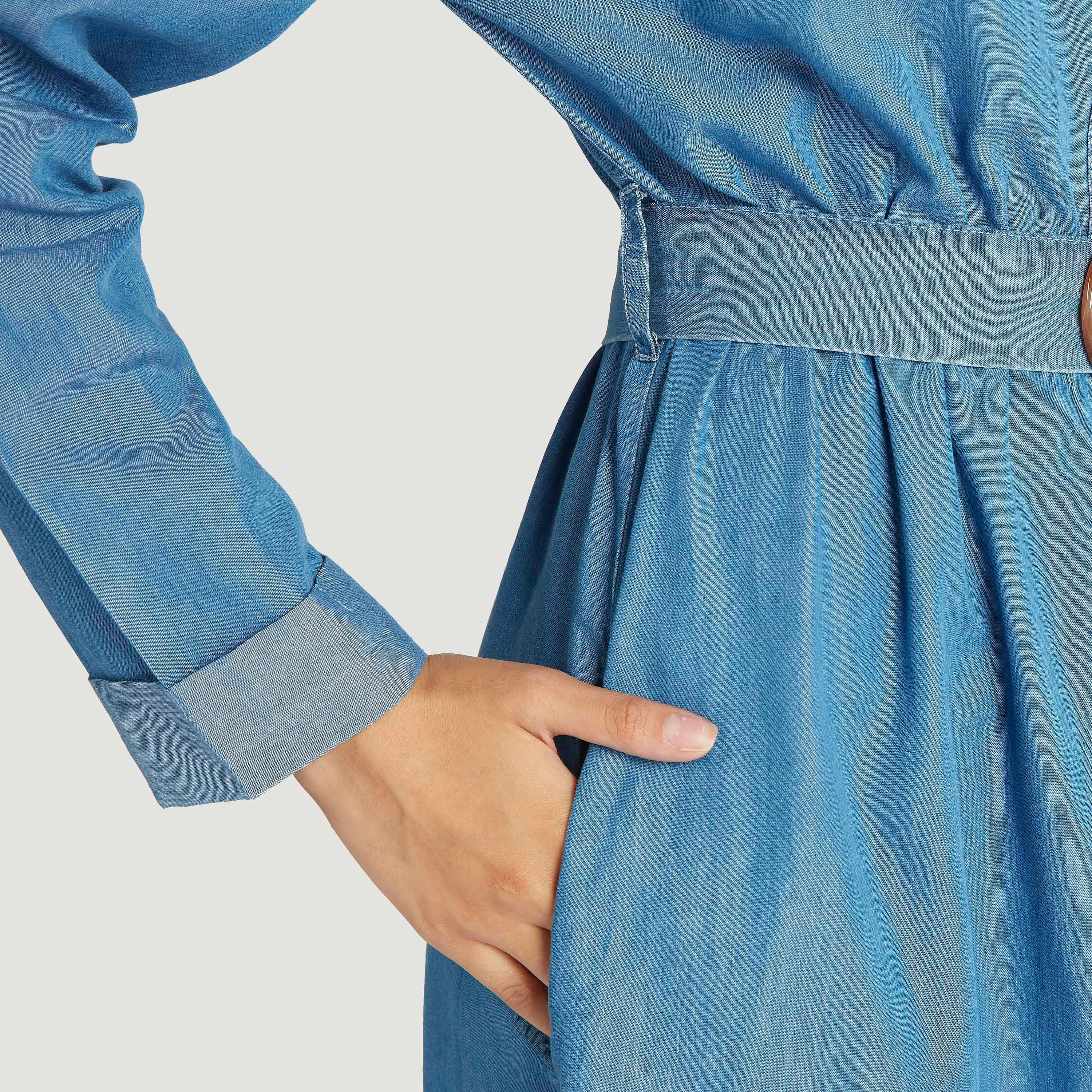 Solid Maxi Shirt Dress with Long Sleeves and Belt-women-clothing-dresses-image-7