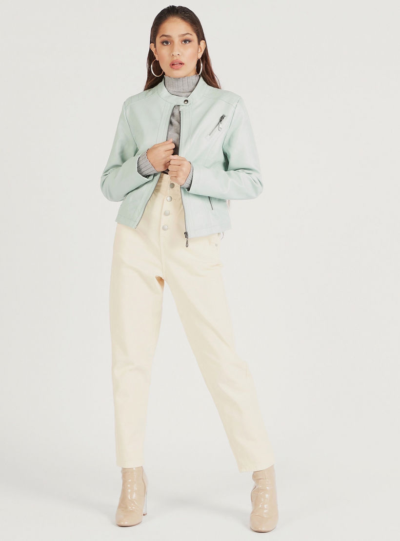 بنطلون جينز سادة بخصر متوسّط الارتفاع وزر إغلاق وجيوب-women-clothing-bottoms-jeans-image-3