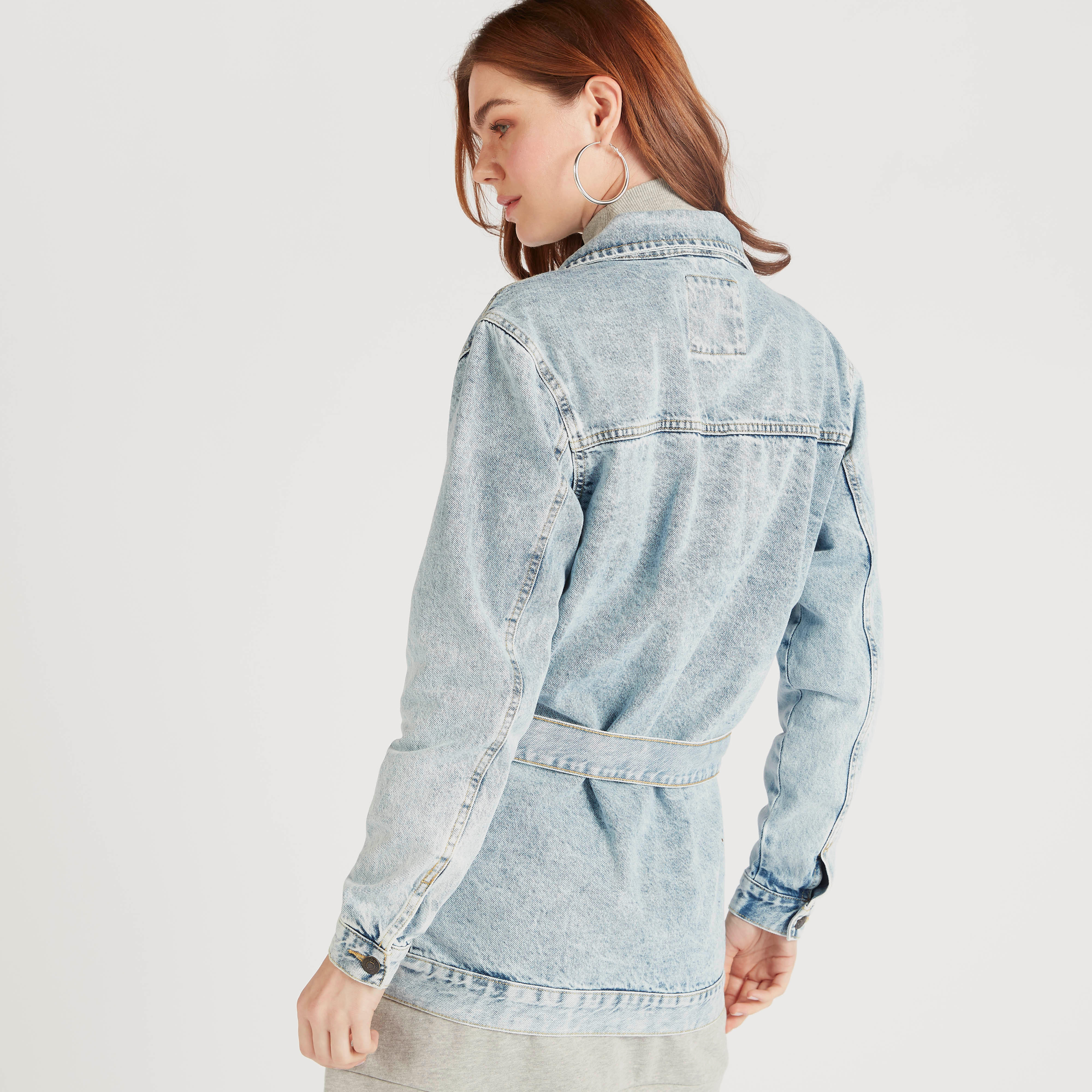 Solid Denim Jacket with Pockets and Tie-Up Belt-women-winterwear-coatsandjackets-jackets-image-4