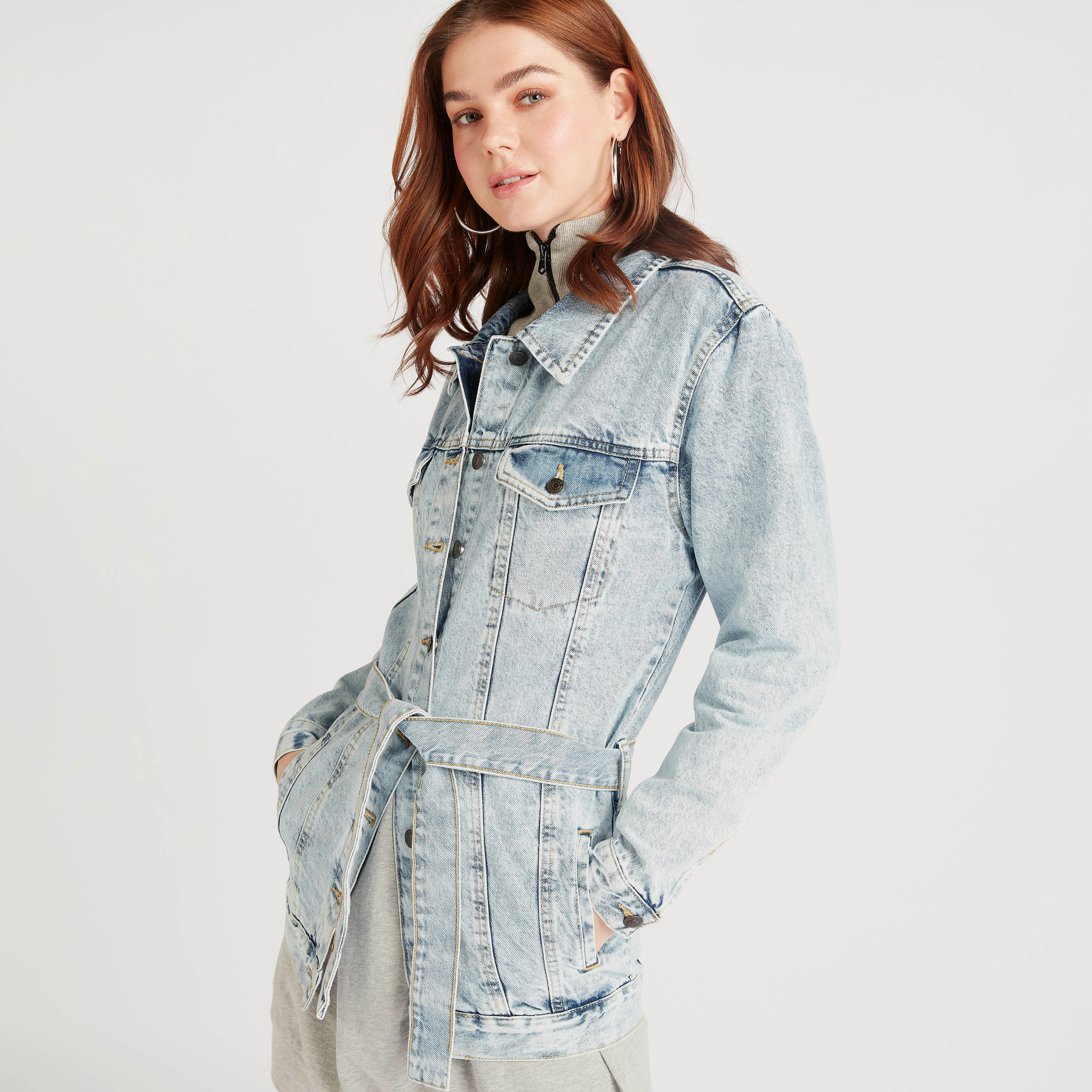 Solid Denim Jacket with Pockets and Tie-Up Belt-women-winterwear-coatsandjackets-jackets-image-5