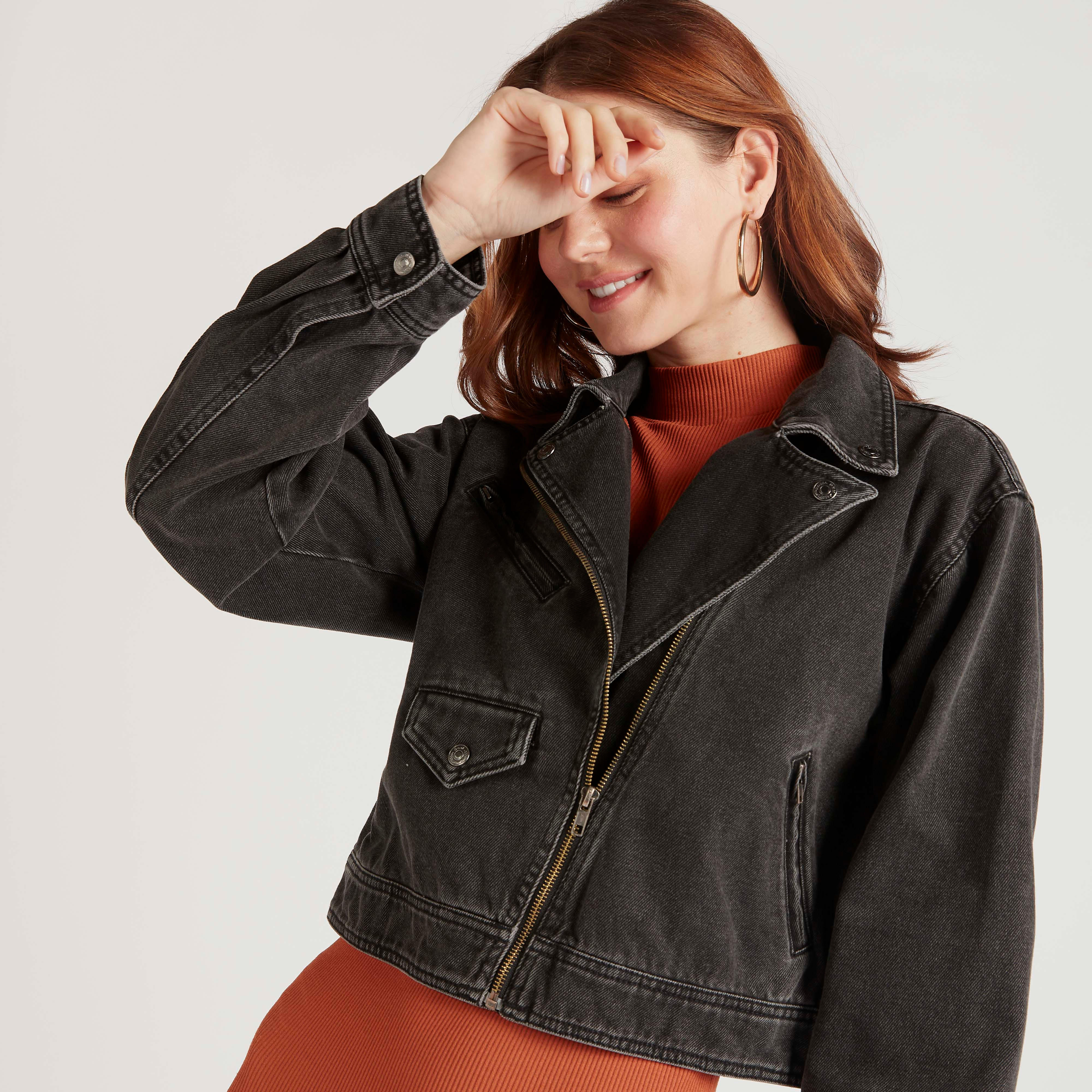 Solid Denim Biker Jacket with Zip Closure and Pockets-women-winterwear-coatsandjackets-jackets-image-6