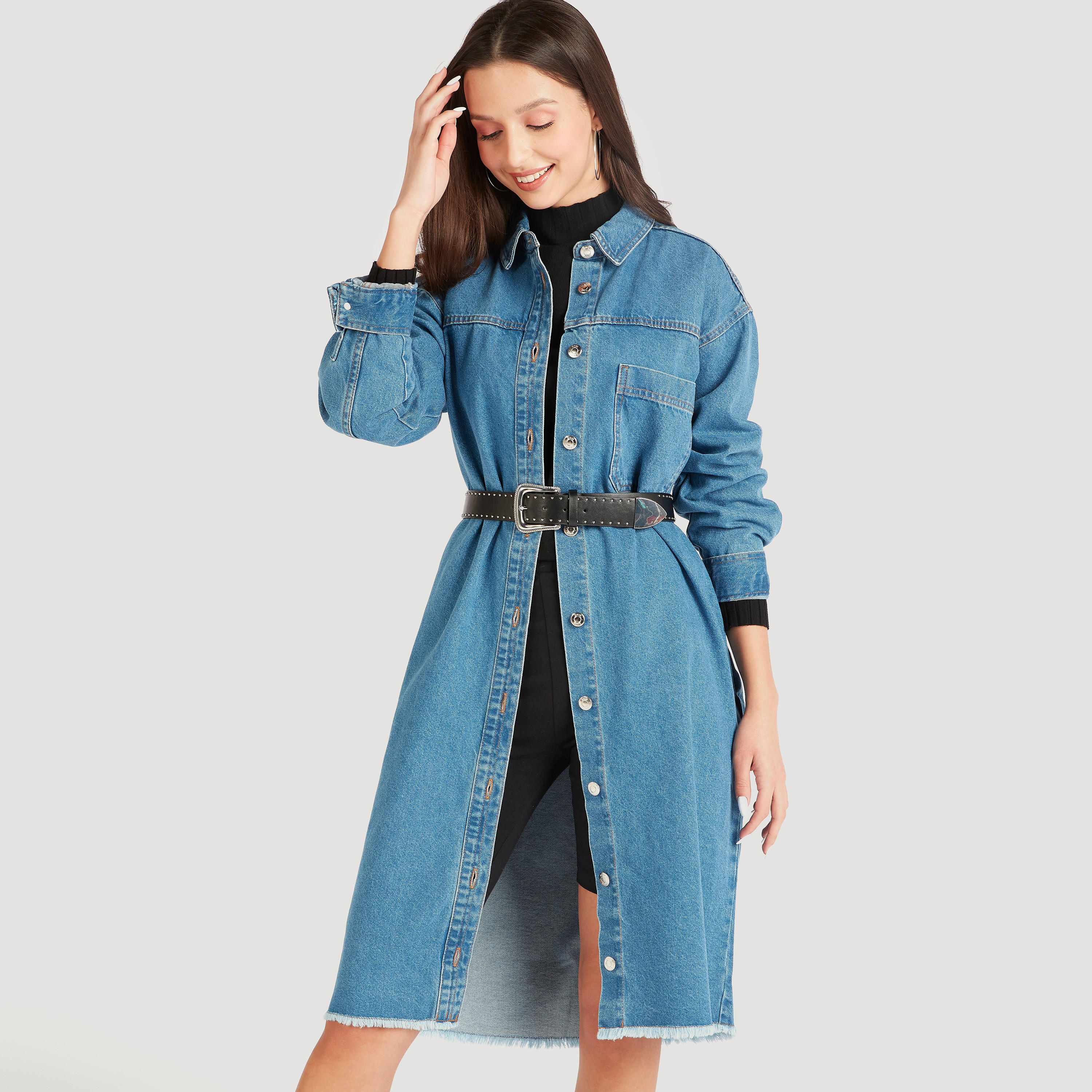 جاكيت دنيم طويل بأكمام طويلة-women-winterwear-coatsandjackets-jackets-image-1