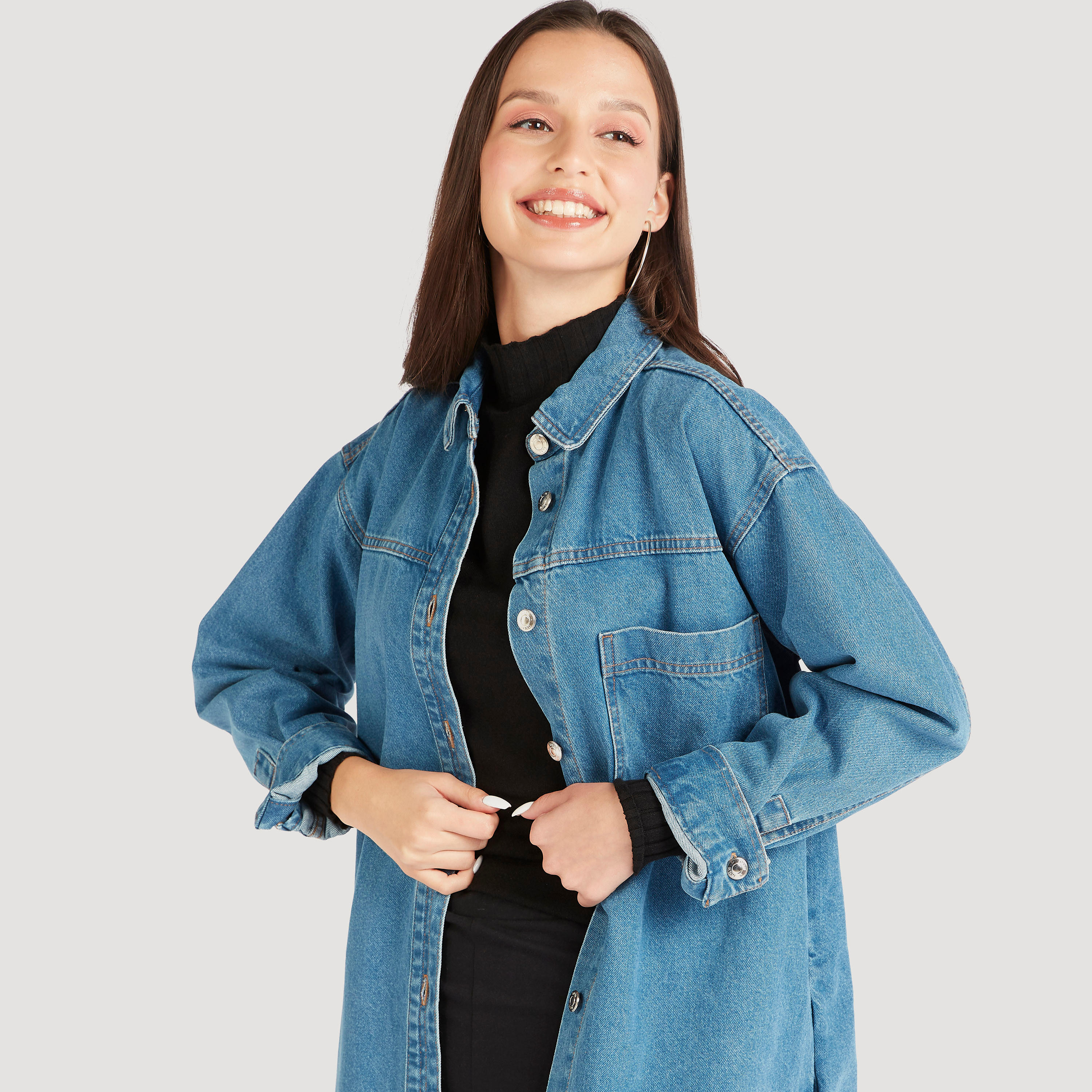 جاكيت دنيم طويل بأكمام طويلة-women-winterwear-coatsandjackets-jackets-image-5