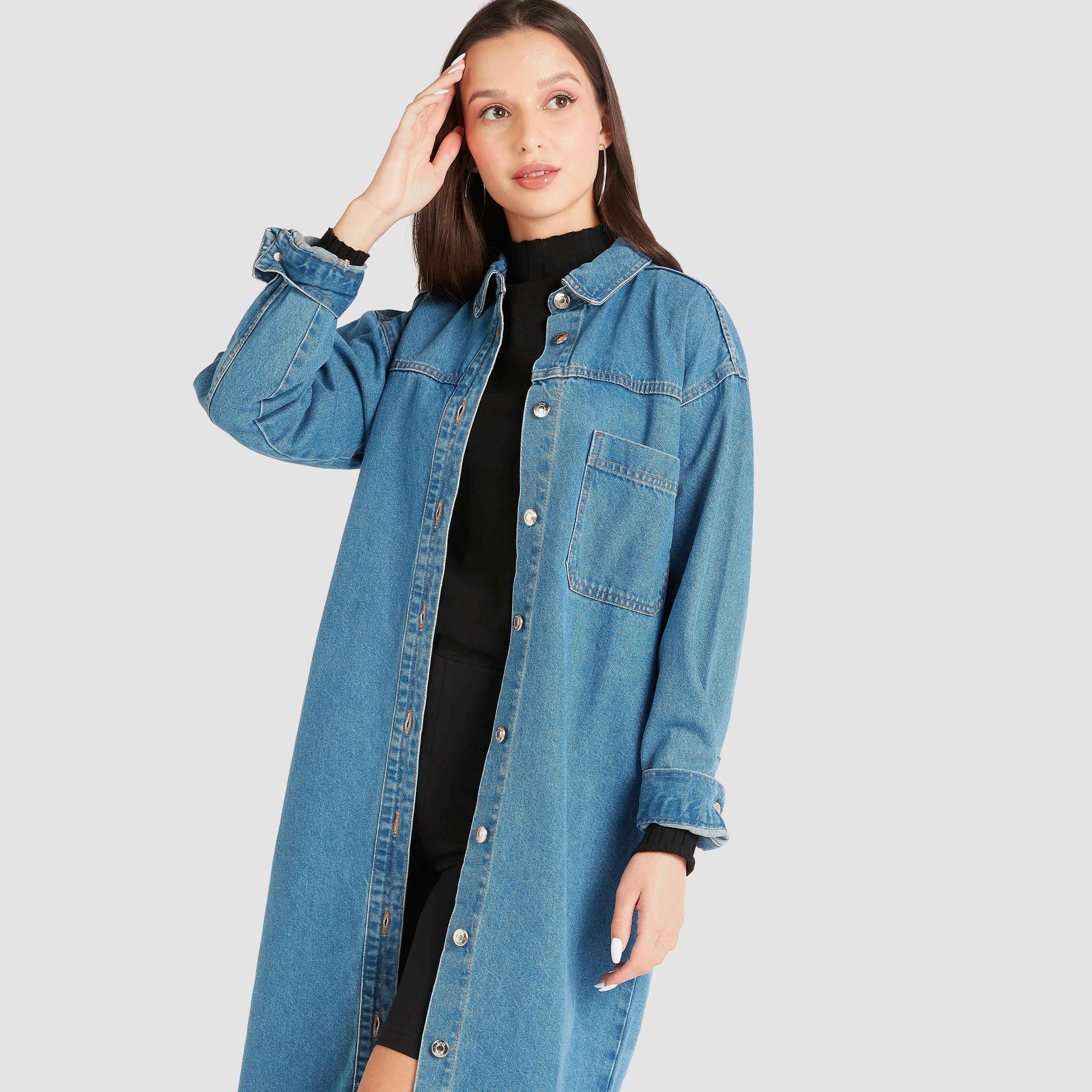 جاكيت دنيم طويل بأكمام طويلة-women-winterwear-coatsandjackets-jackets-image-6
