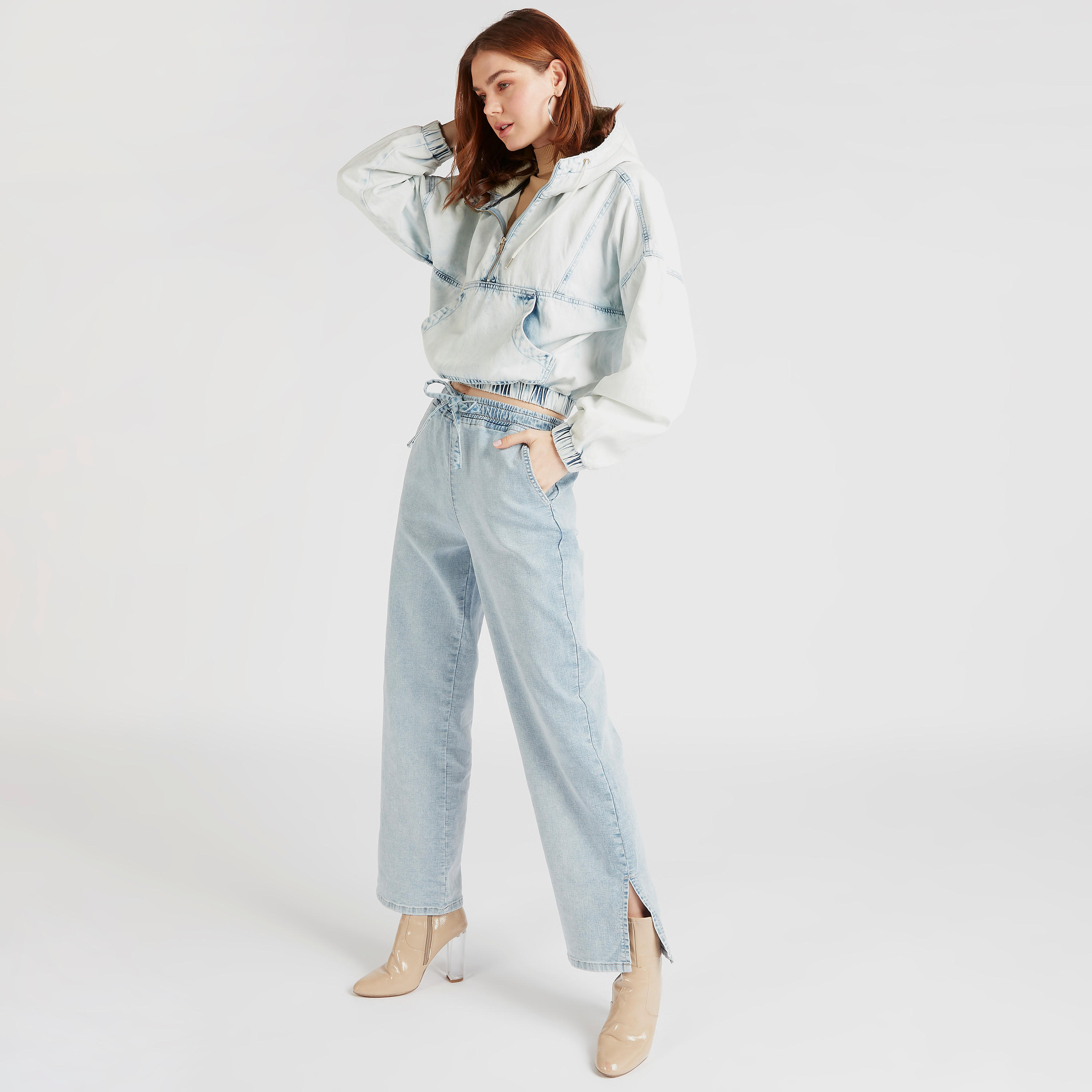 Lee Cooper Solid Zip Through Denim Jacket with Hood and Pockets-women-winterwear-coatsandjackets-jackets-image-2