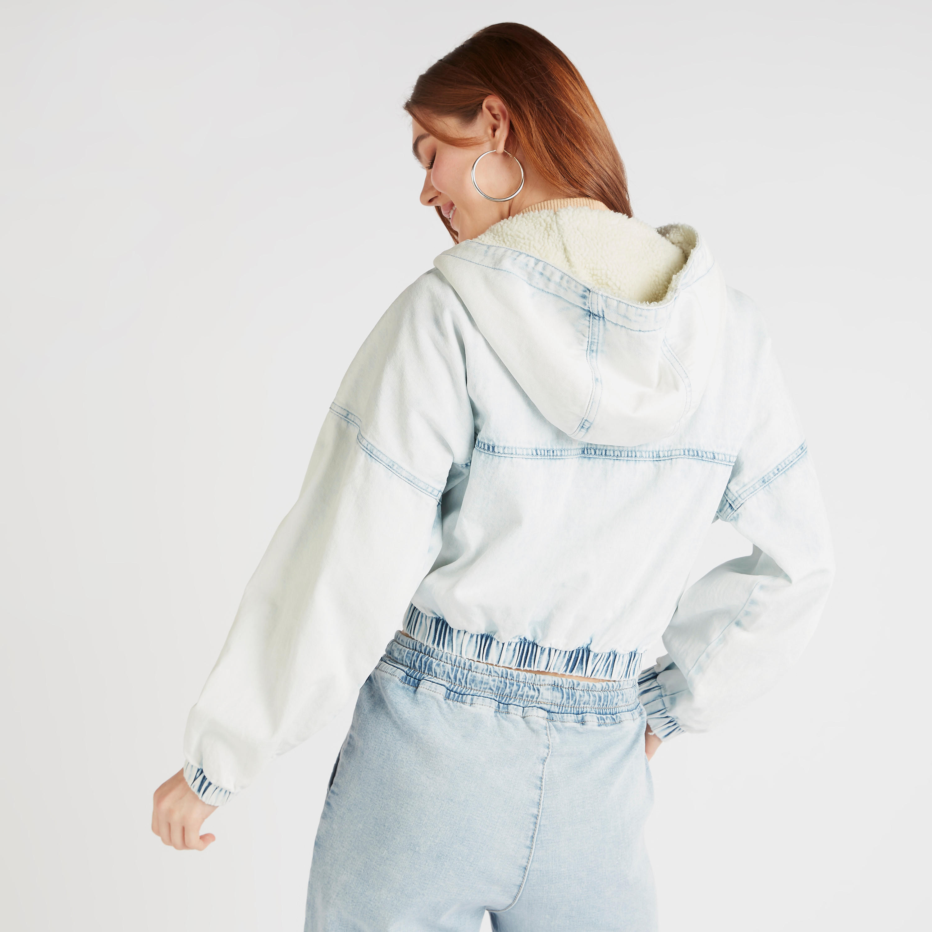 Lee Cooper Solid Zip Through Denim Jacket with Hood and Pockets-women-winterwear-coatsandjackets-jackets-image-4