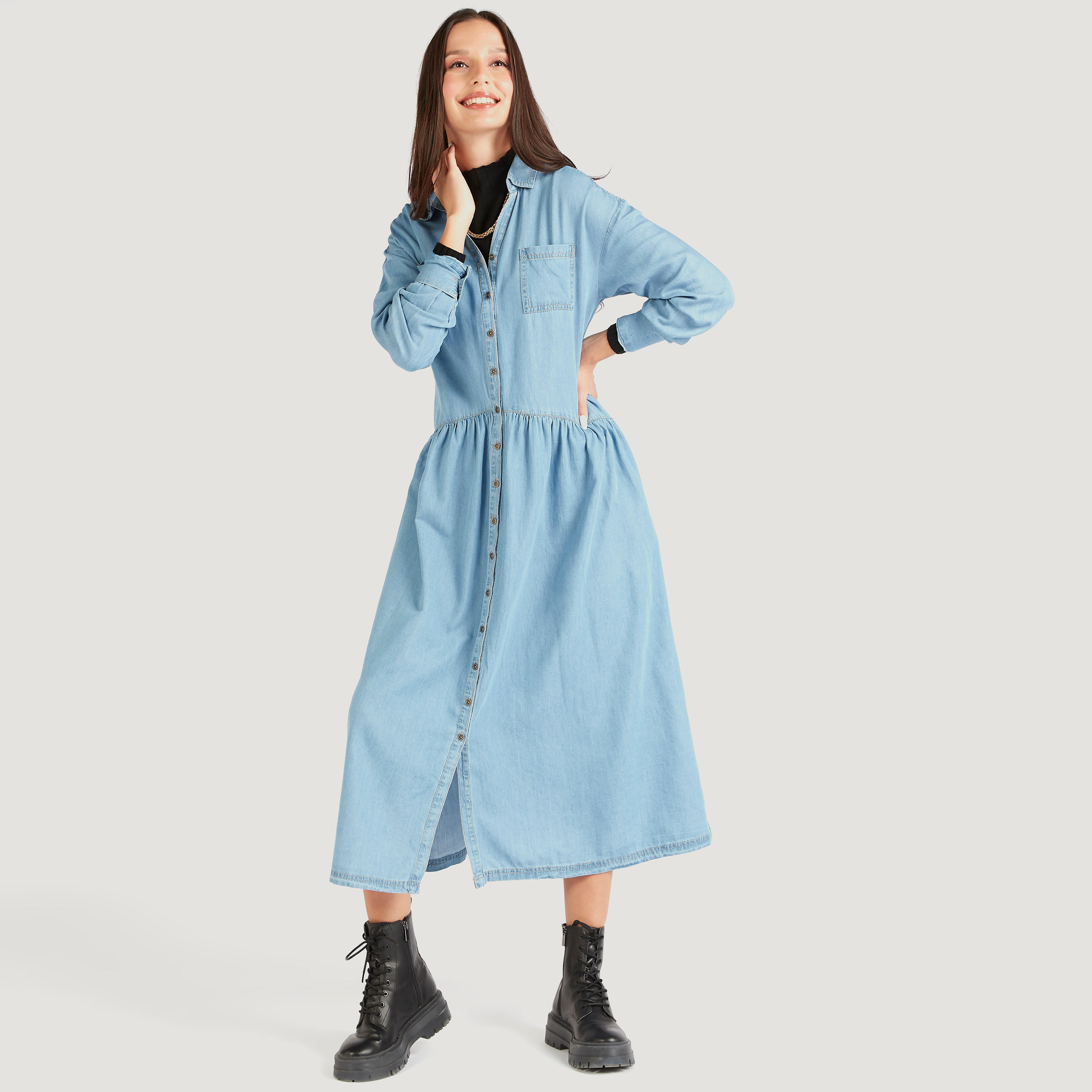 فستان قميص دنيم بأكمام طويلة-women-clothing-dresses-image-1