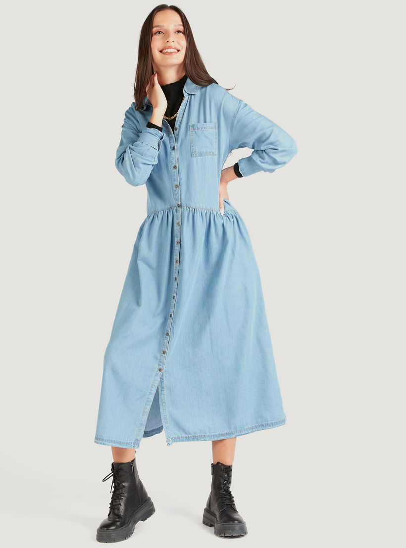 فستان قميص دنيم بأكمام طويلة-women-clothing-dresses-image-1