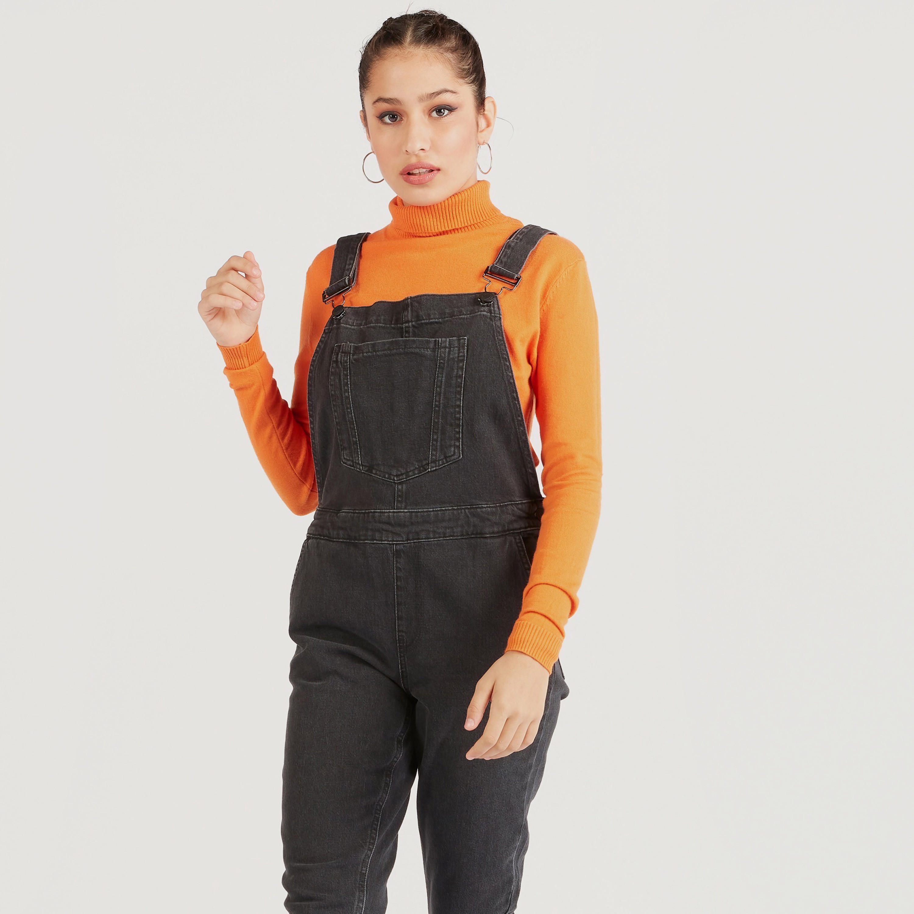 Solid Maxi Denim Dungaree with Patch Pocket-women-clothing-jumpsuits-image-1