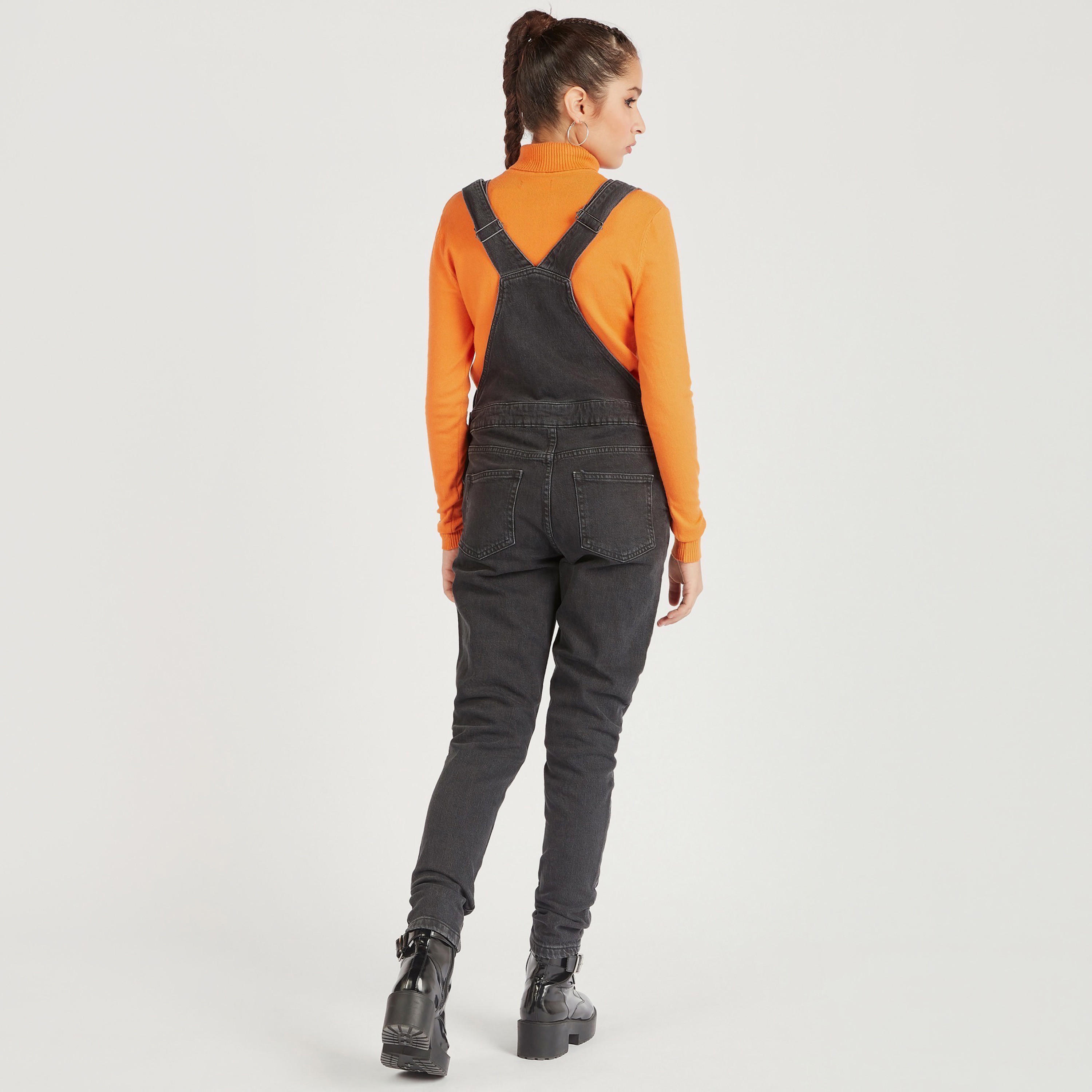 Solid Maxi Denim Dungaree with Patch Pocket-women-clothing-jumpsuits-image-4