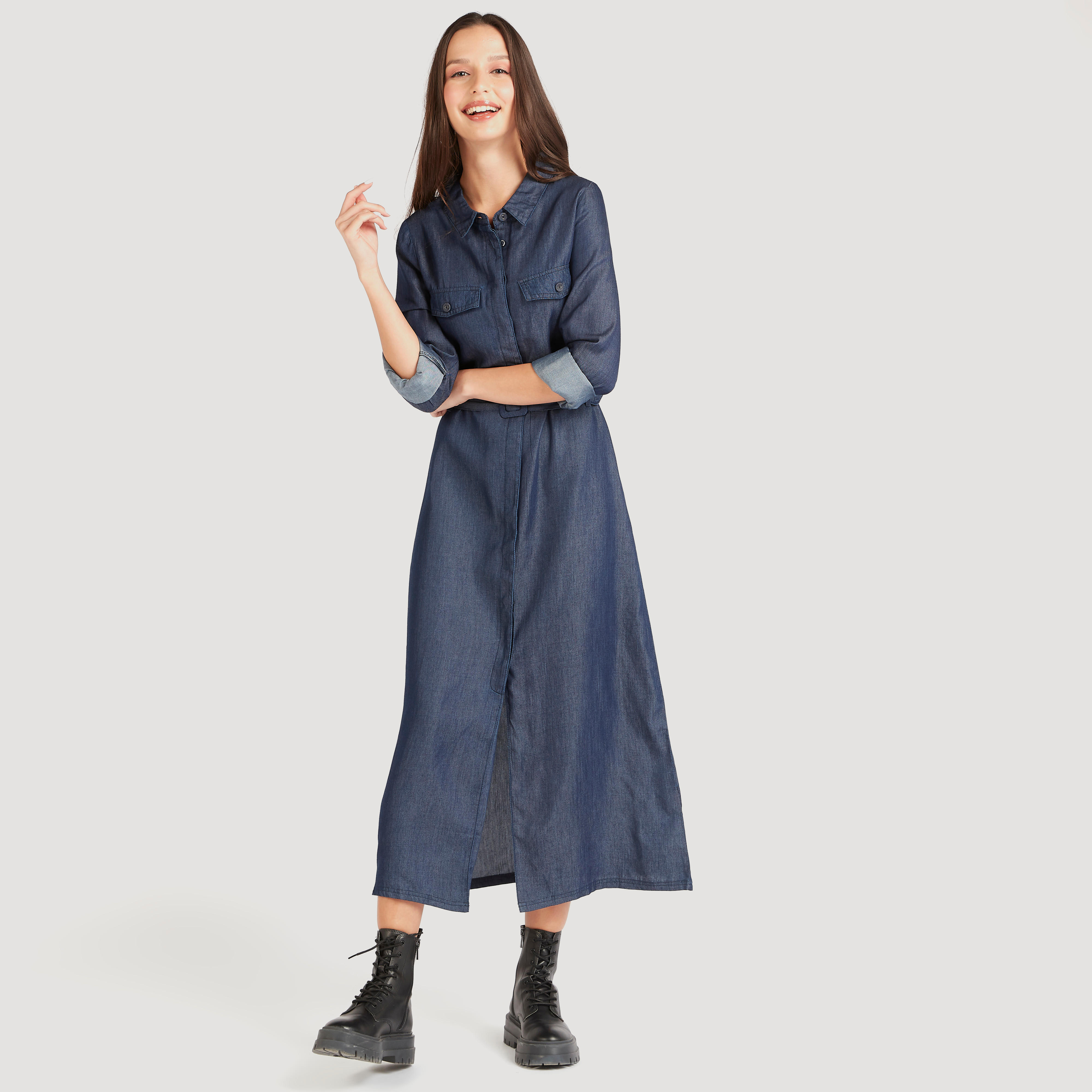 فستان واسع دنيم بحزام وأكمام طويلة-women-clothing-dresses-image-2