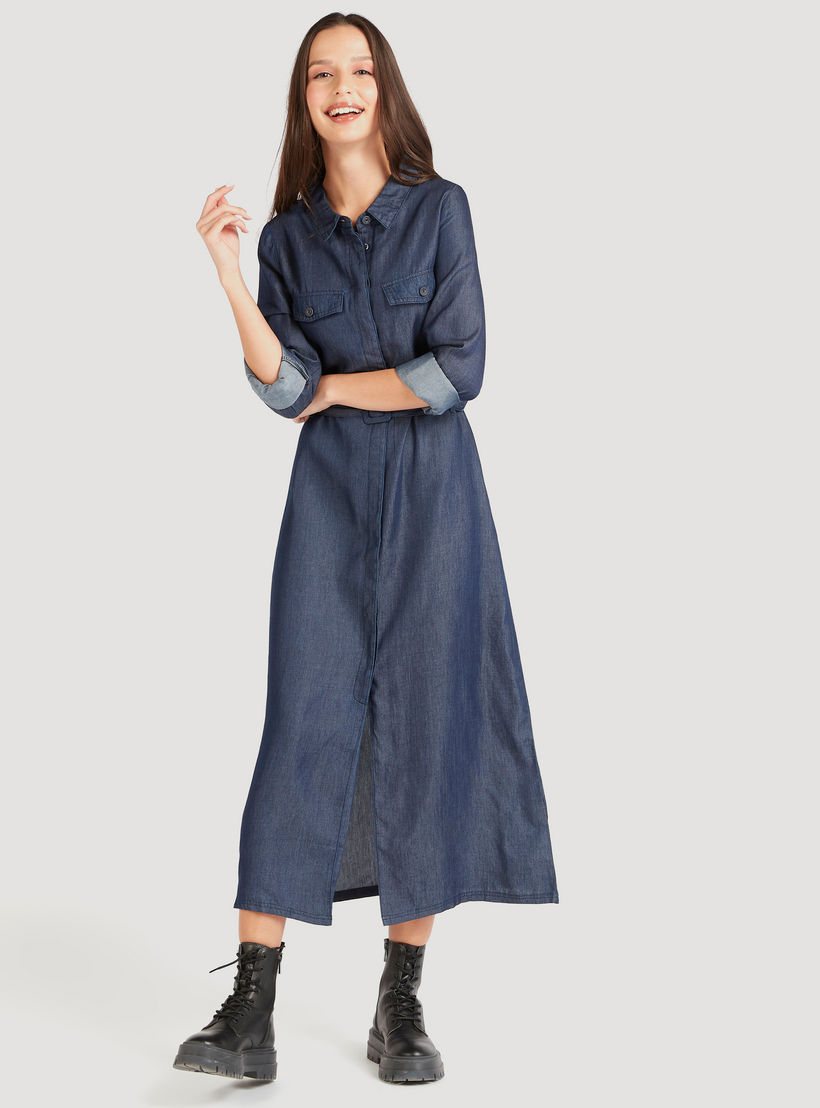 فستان واسع دنيم بحزام وأكمام طويلة-women-clothing-dresses-image-2