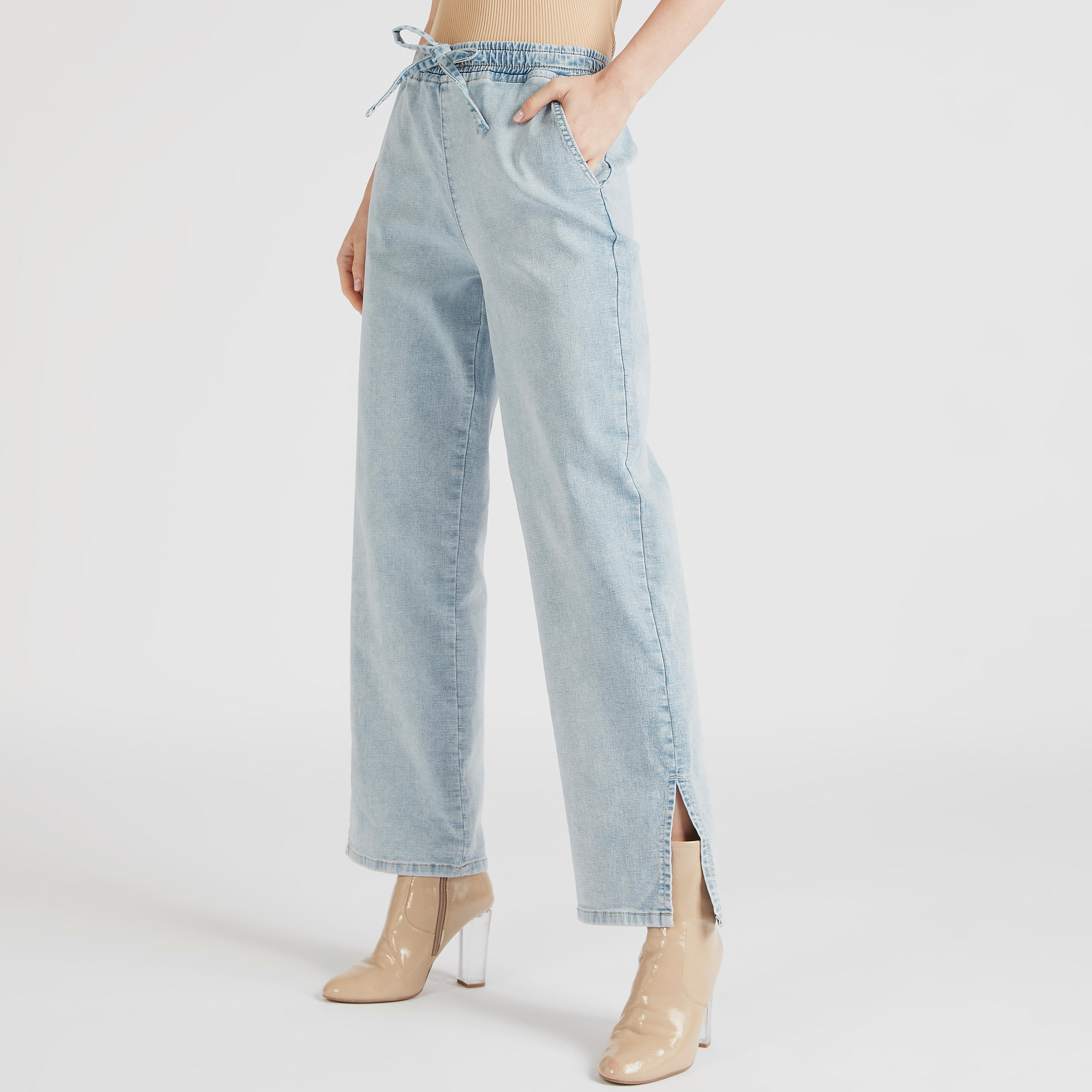 بنطلون جينز سادة برباط إغلاق وجيوب-women-clothing-bottoms-jeans-image-6