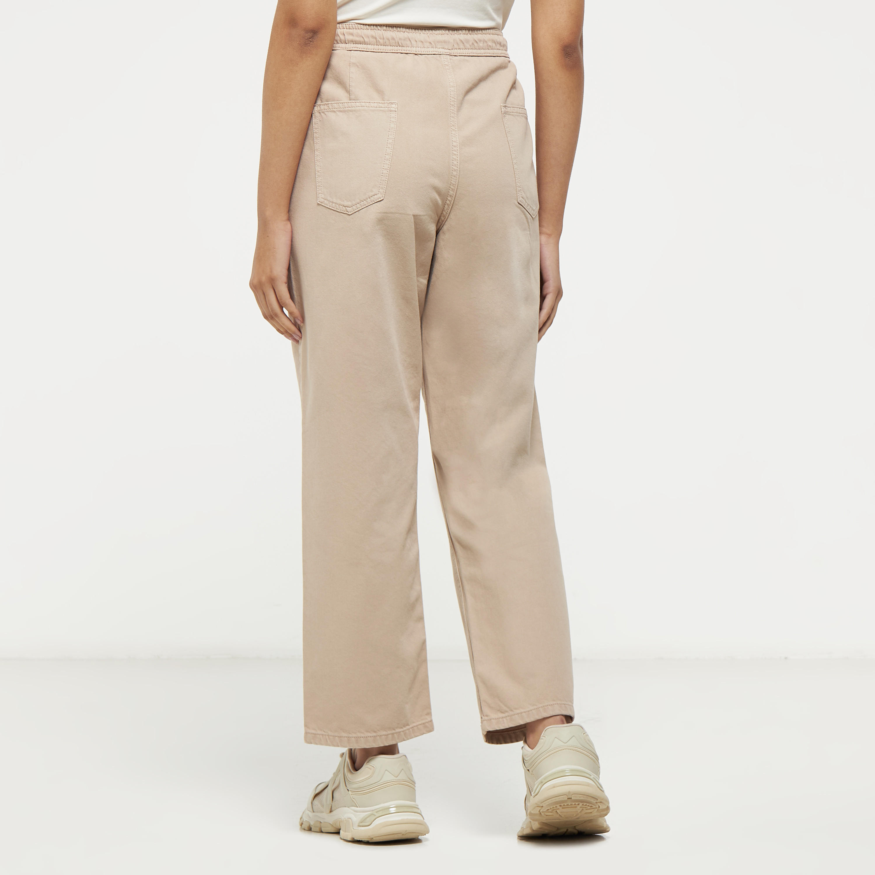 Solid Regular Fit Denim Trousers with Drawstring Closure and Pockets-women-clothing-trousers-image-3