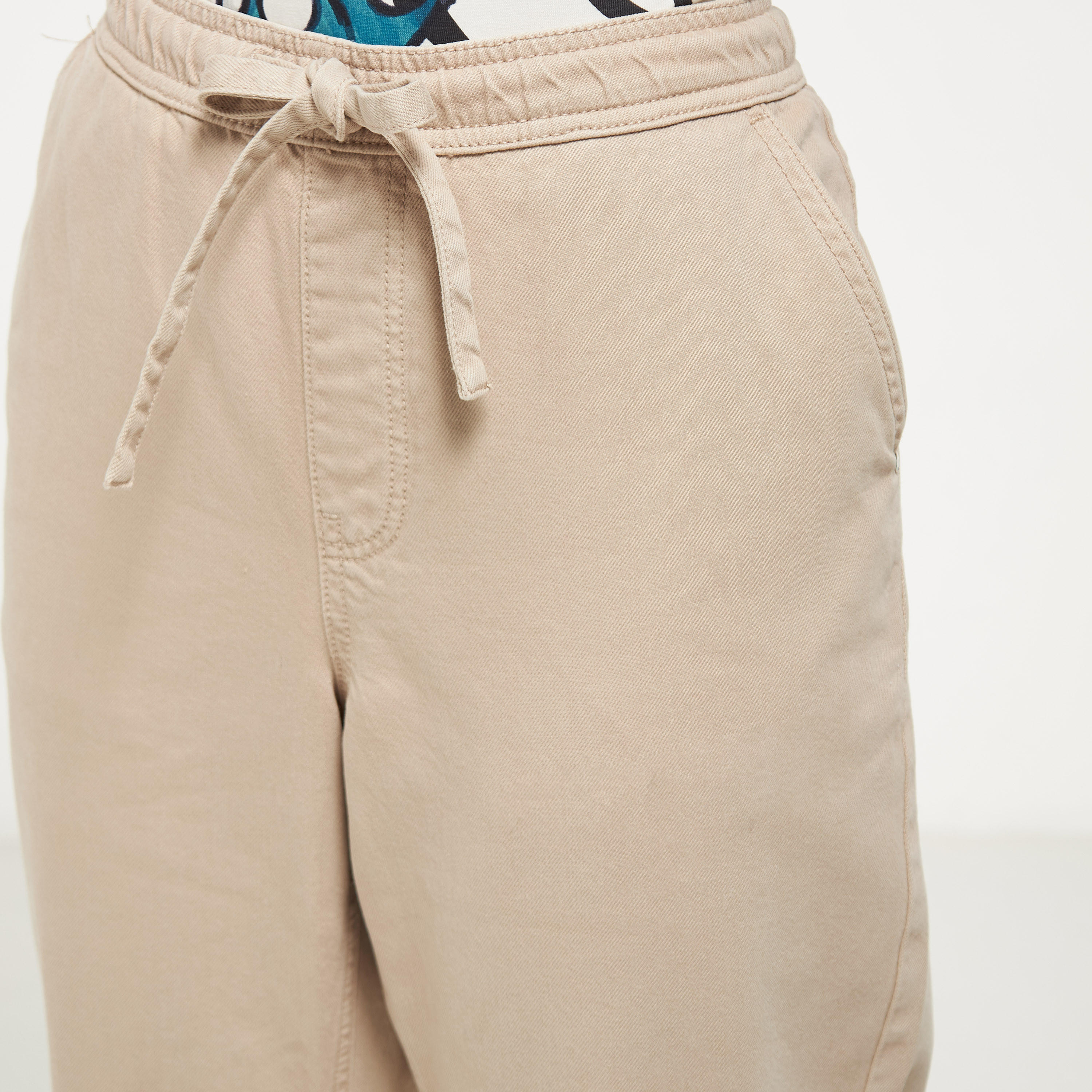 Solid Regular Fit Denim Trousers with Drawstring Closure and Pockets-women-clothing-trousers-image-4