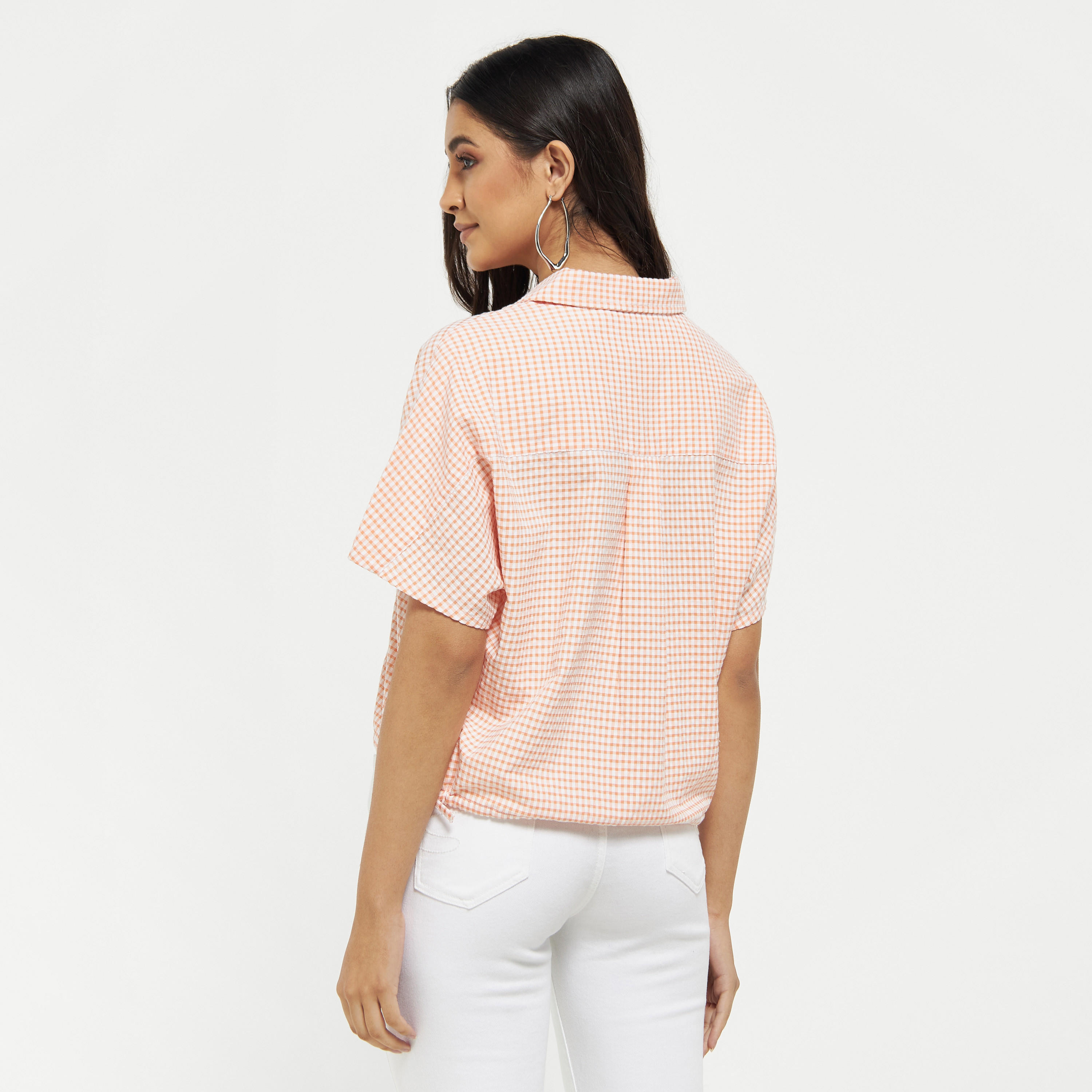 تيشيرت قصير كاروهات بأربطة من لي كوبر-women-clothing-shirtsandblouses-shirts-image-3