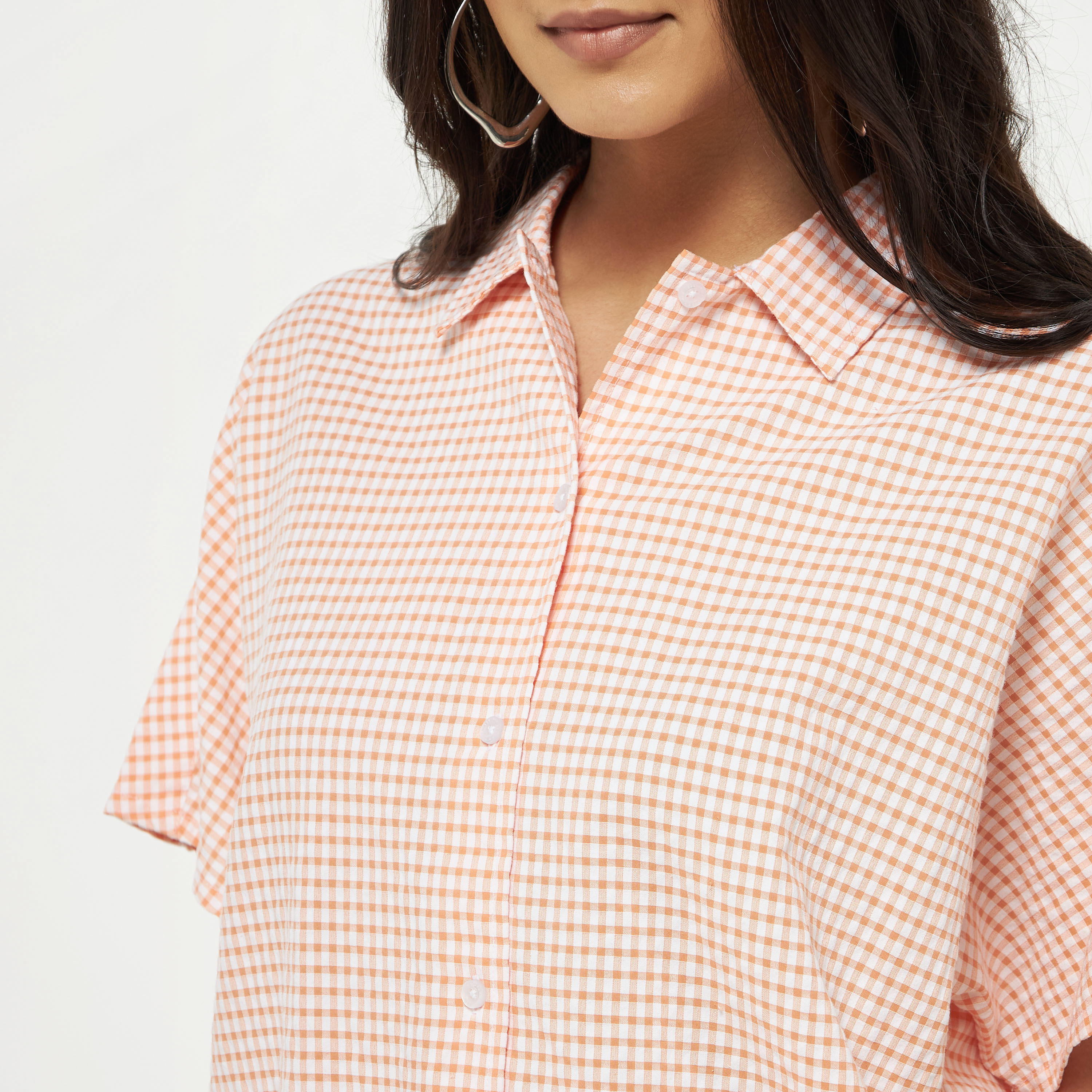 تيشيرت قصير كاروهات بأربطة من لي كوبر-women-clothing-shirtsandblouses-shirts-image-4