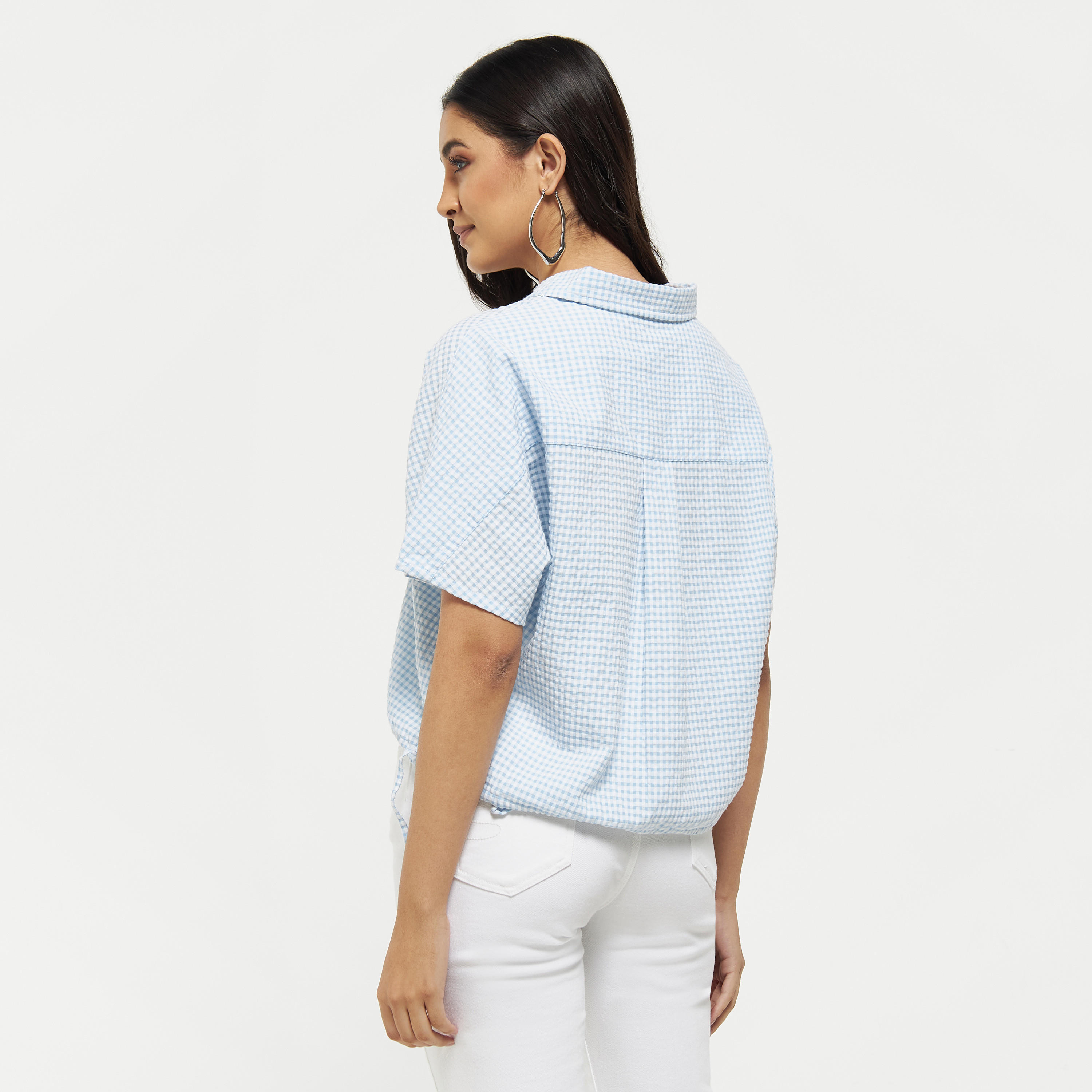 تيشيرت قصير كاروهات بأربطة من لي كوبر-women-clothing-shirtsandblouses-shirts-image-7