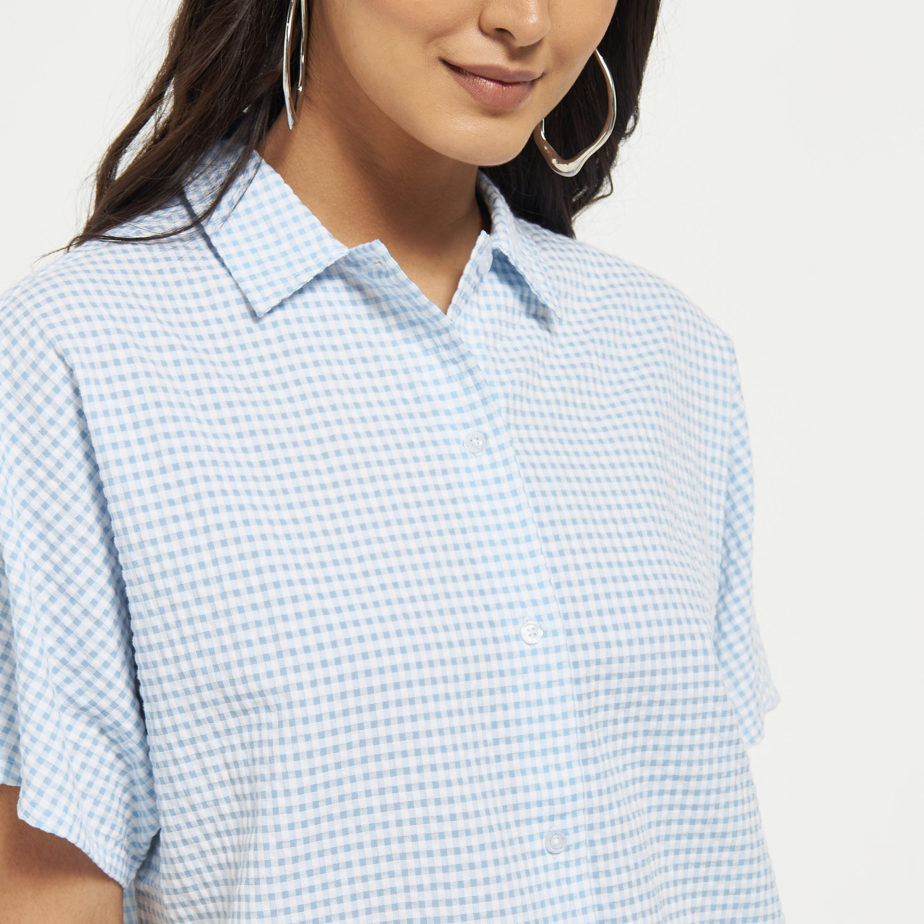 تيشيرت قصير كاروهات بأربطة من لي كوبر-women-clothing-shirtsandblouses-shirts-image-8