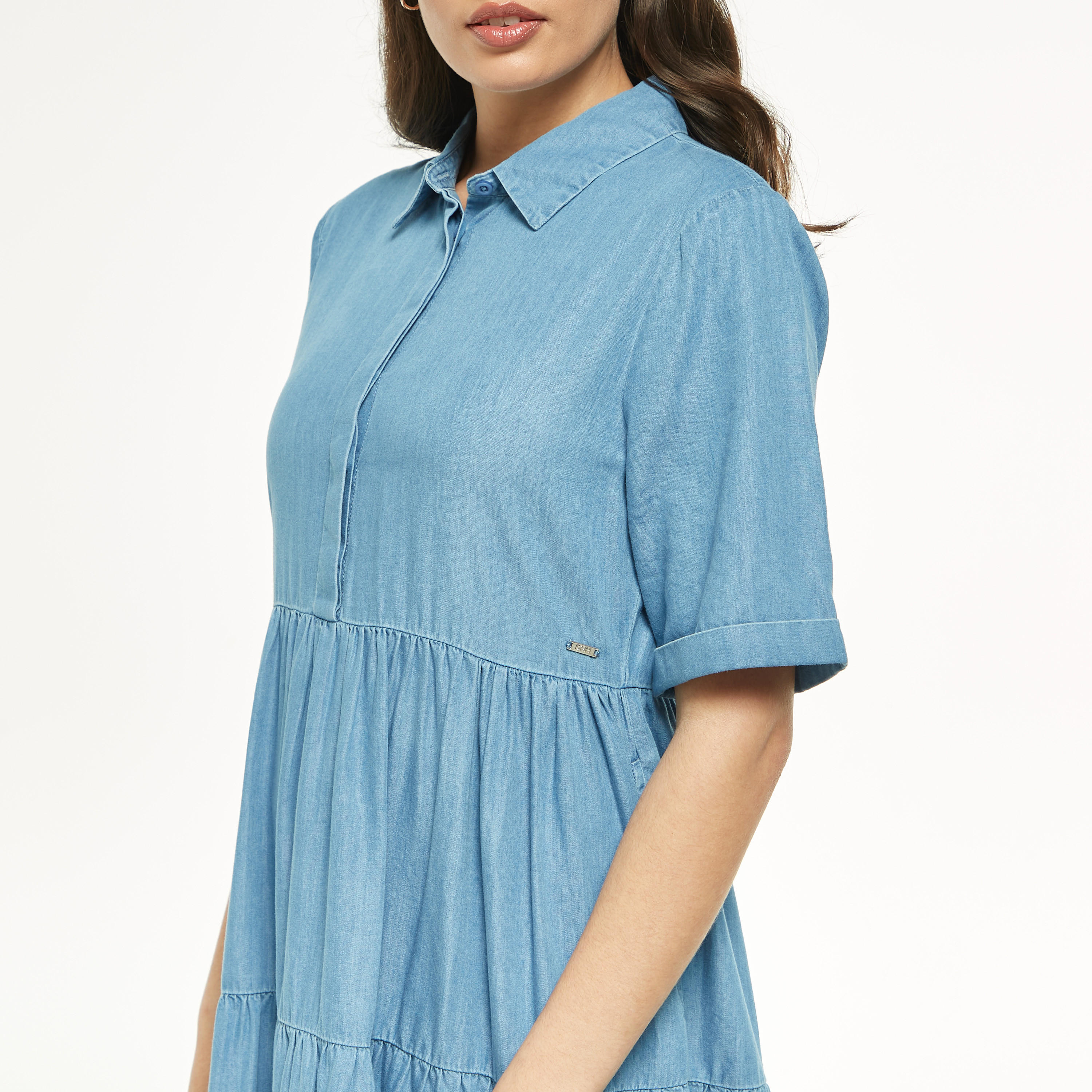 فستان إيه لاين ميدي سادة متعدّد الطبقات بأكمام قصيرة-women-clothing-dresses-image-4