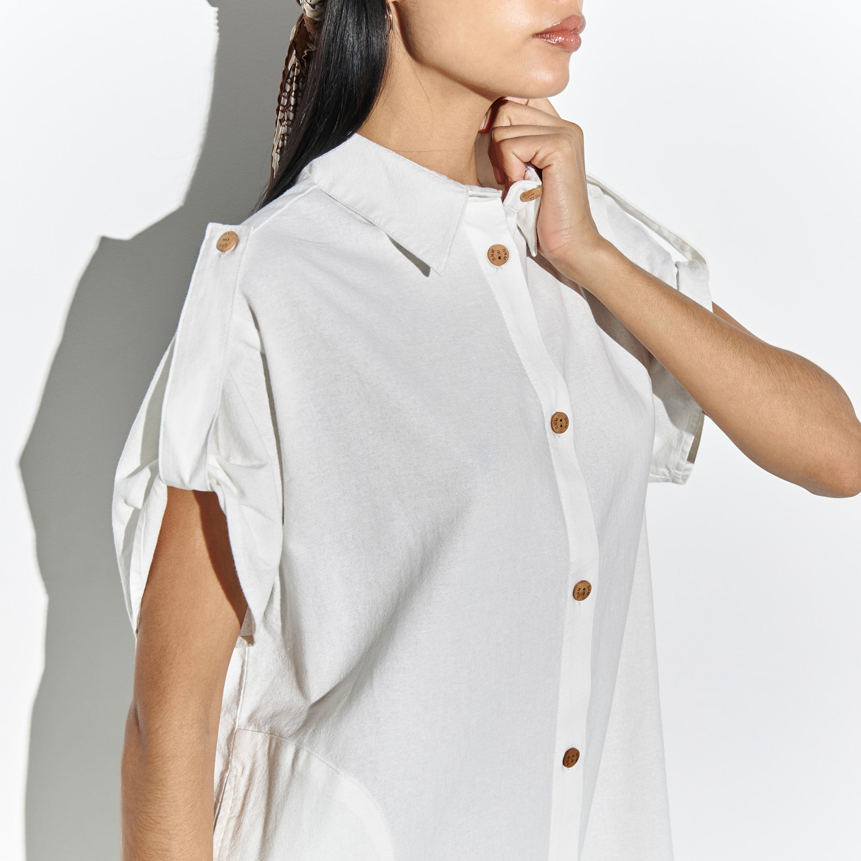 Solid Denim Longline Shirt Tunic with Slits-women-clothing-shirtsandblouses-blouses-image-3