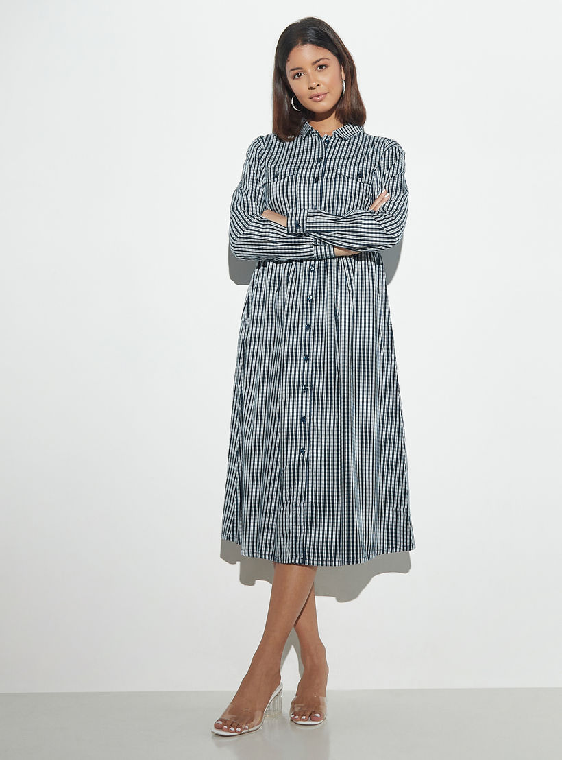 فستان قميص كاروهات بأكمام طويلة وجيوب-women-clothing-dresses-image-2