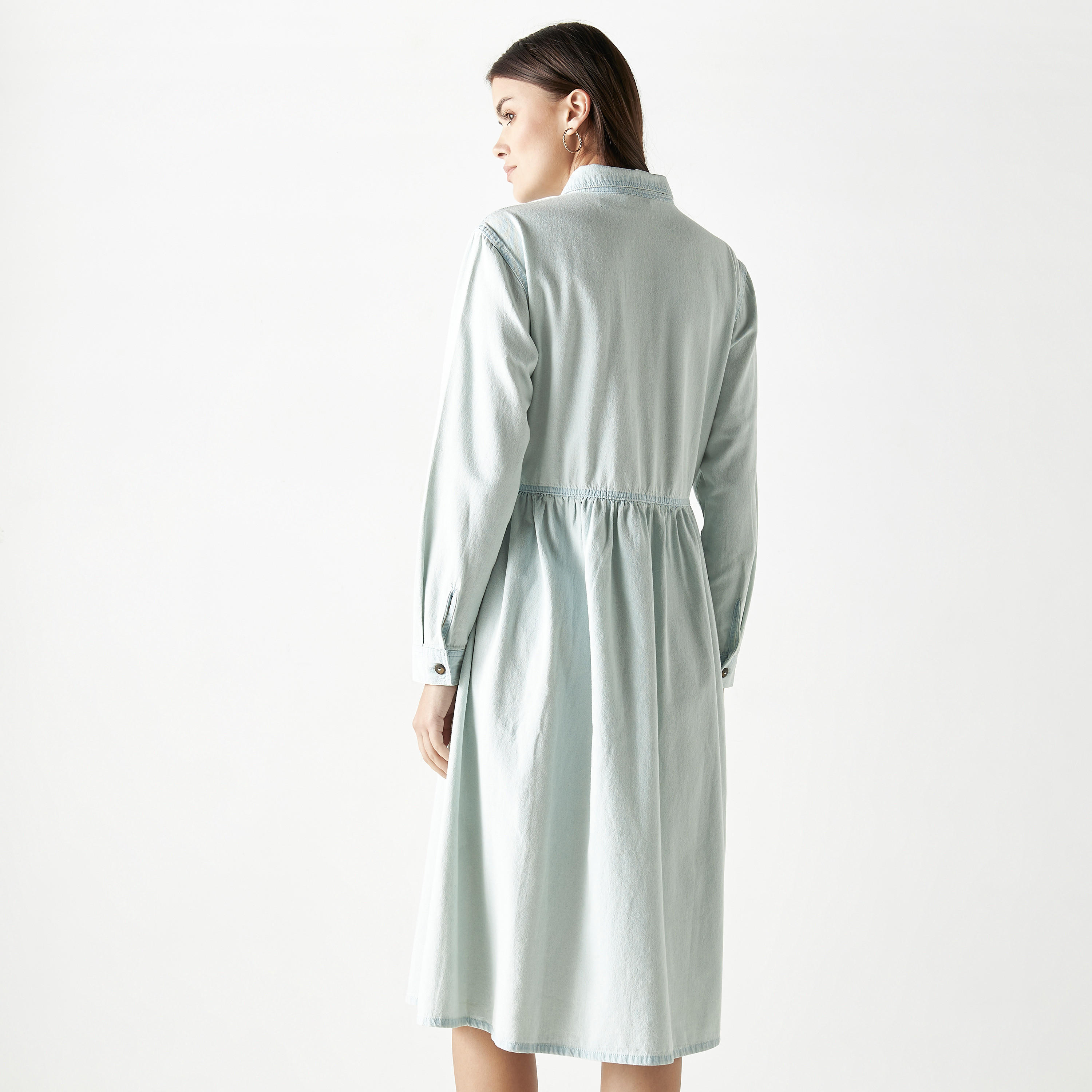 فستان قميص دنيم إيه لاين بياقة عادية وجيوب وأكمام طويلة-women-clothing-dresses-image-3