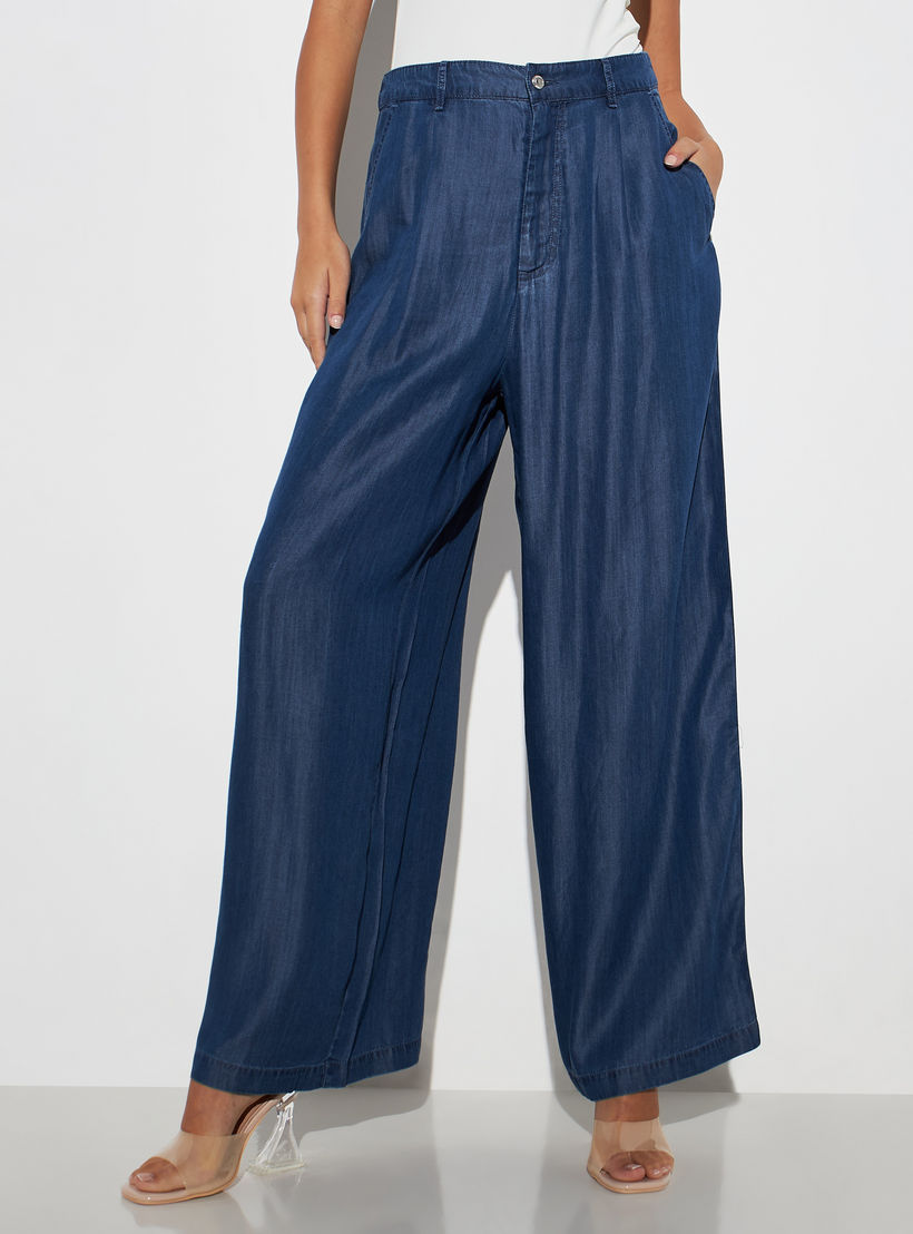 Solid Wide Leg Jeans with Button Closure and Pockets-women-clothing-bottoms-jeans-image-1