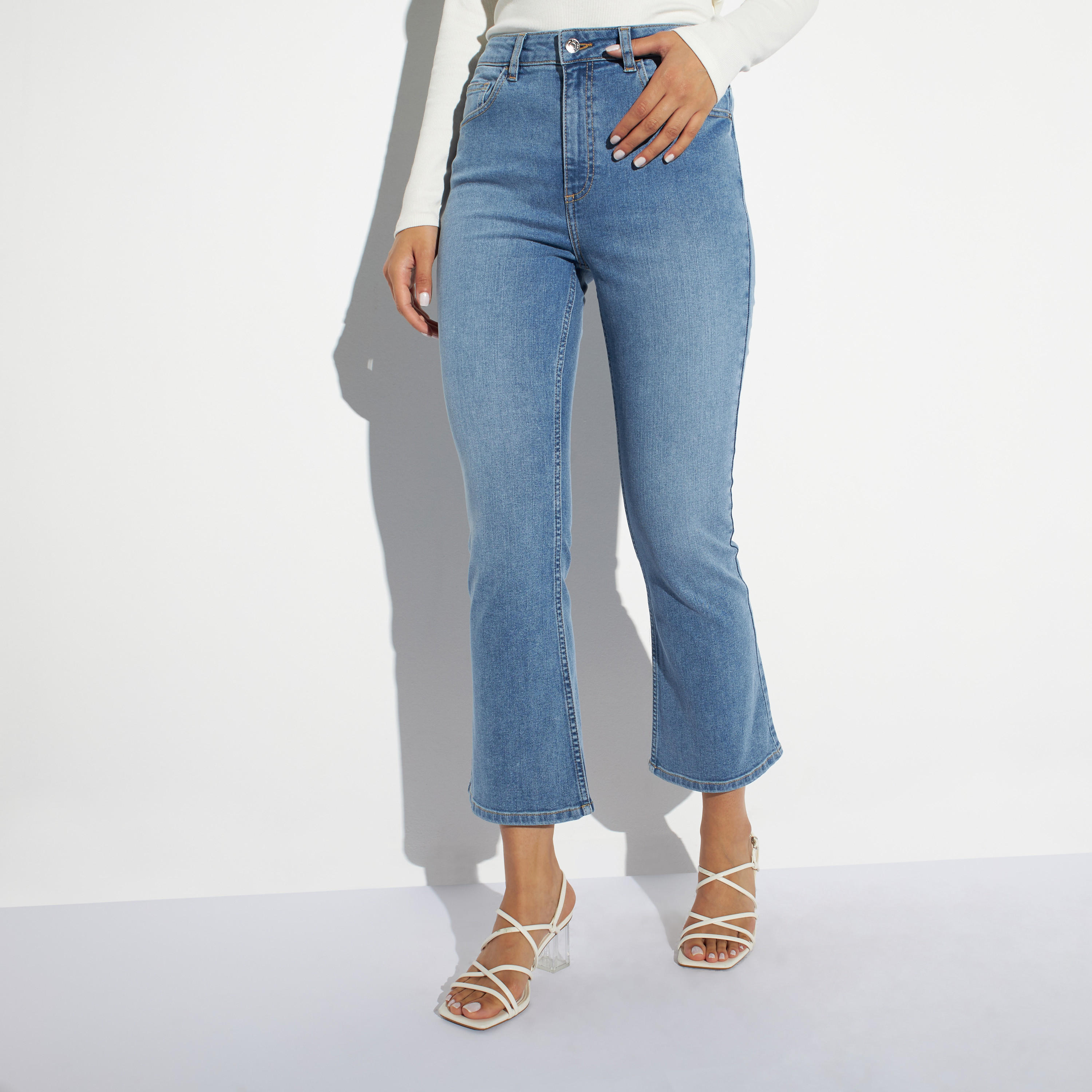 Solid Flare Leg Jeans with Pockets-women-clothing-bottoms-jeans-image-1