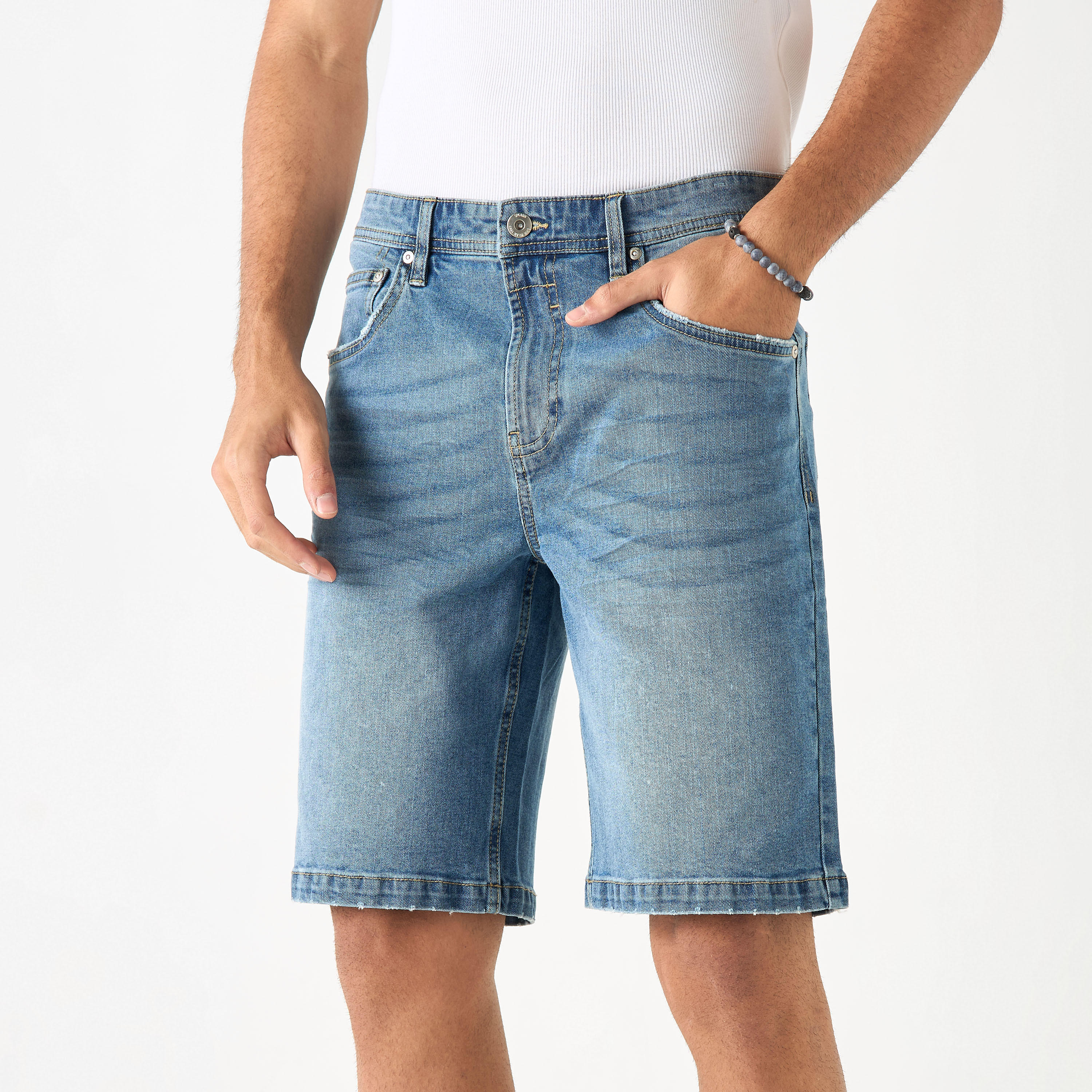 Denim Shorts with Pockets and Button Closure-men-clothing-bottoms-shorts-image-31