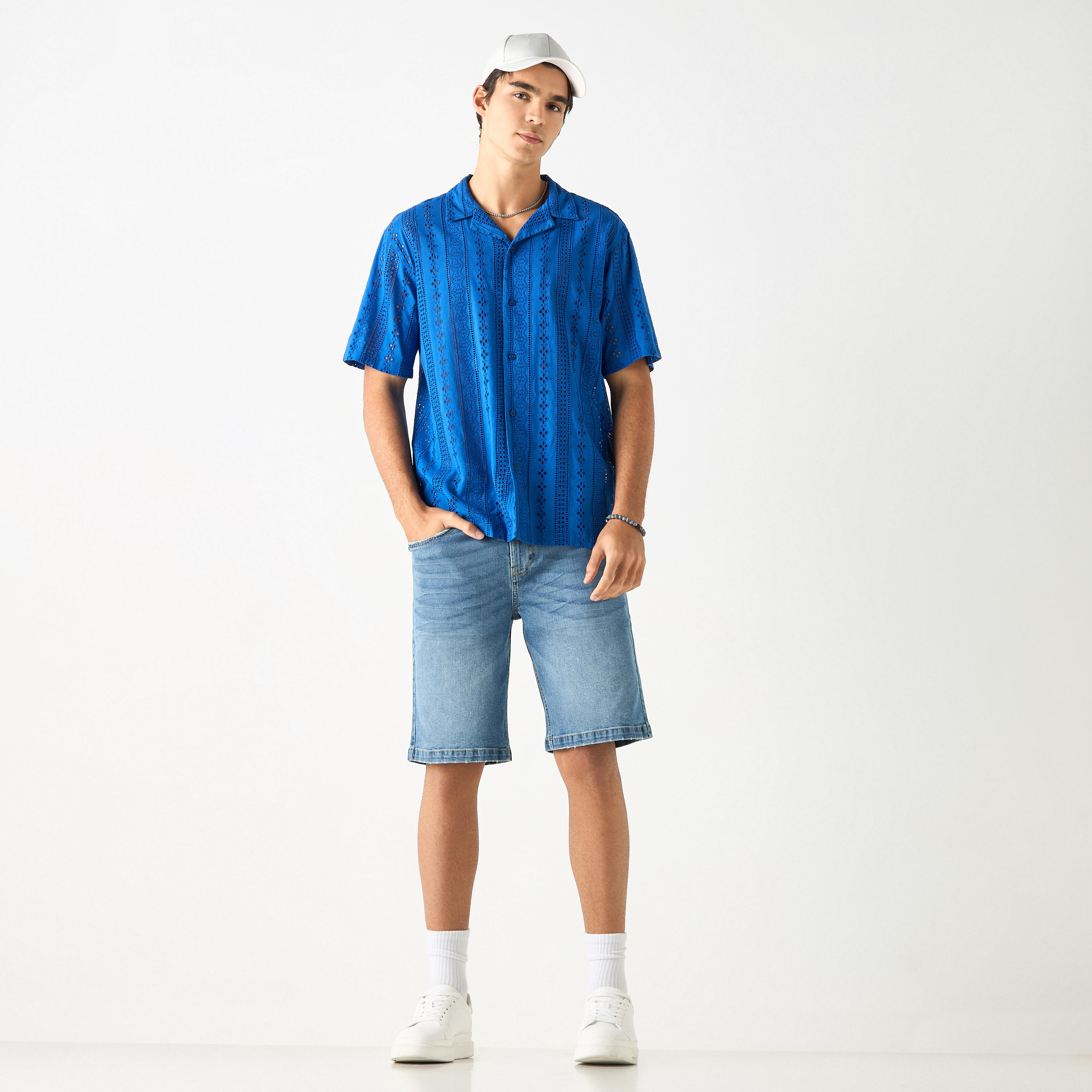 Denim Shorts with Pockets and Button Closure-men-clothing-bottoms-shorts-image-32