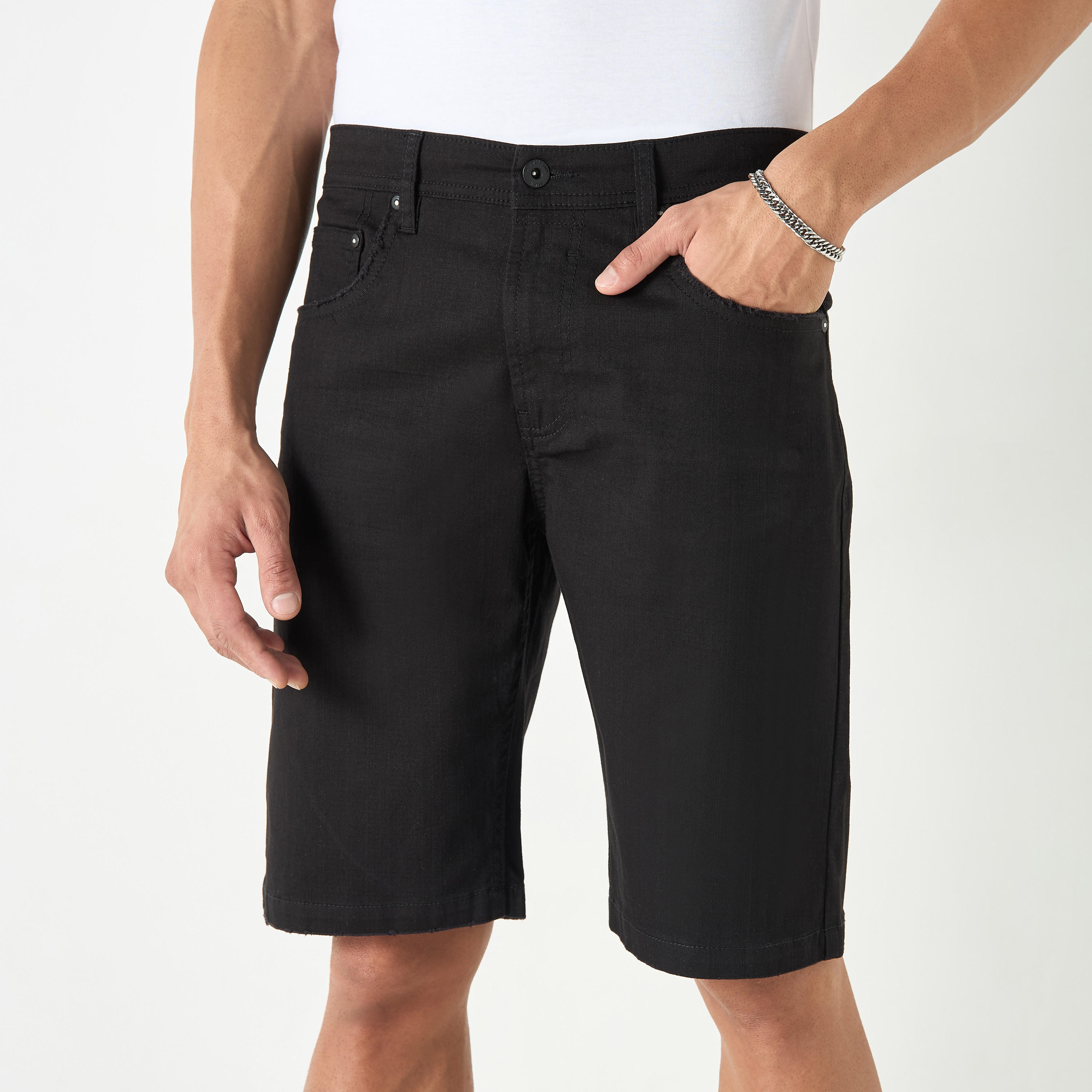 Denim Shorts with Pockets and Button Closure-men-clothing-bottoms-shorts-image-21