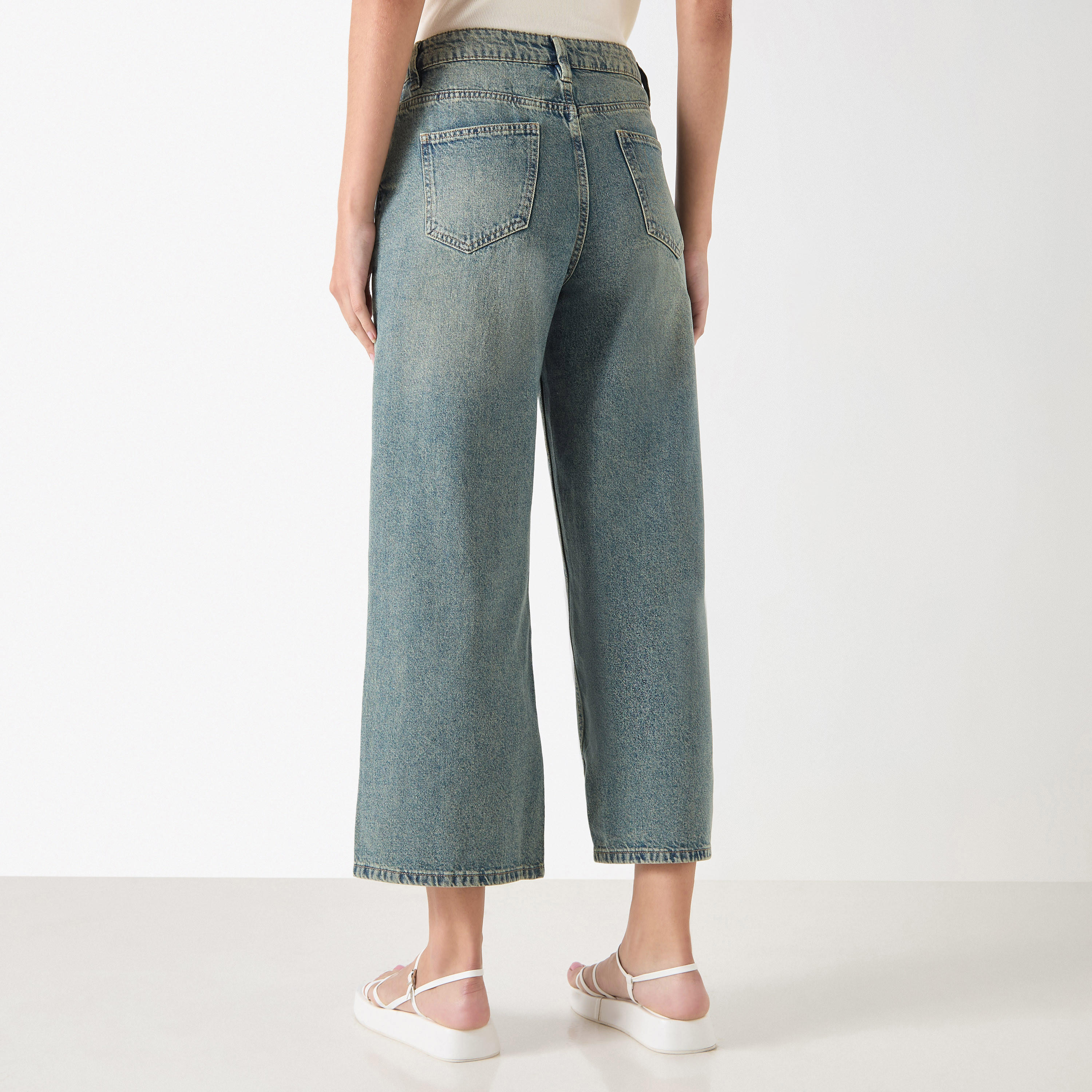 بنطلون جينز سادة واسع الساقين بخصر متوسط الارتفاع-women-clothing-bottoms-jeans-image-3